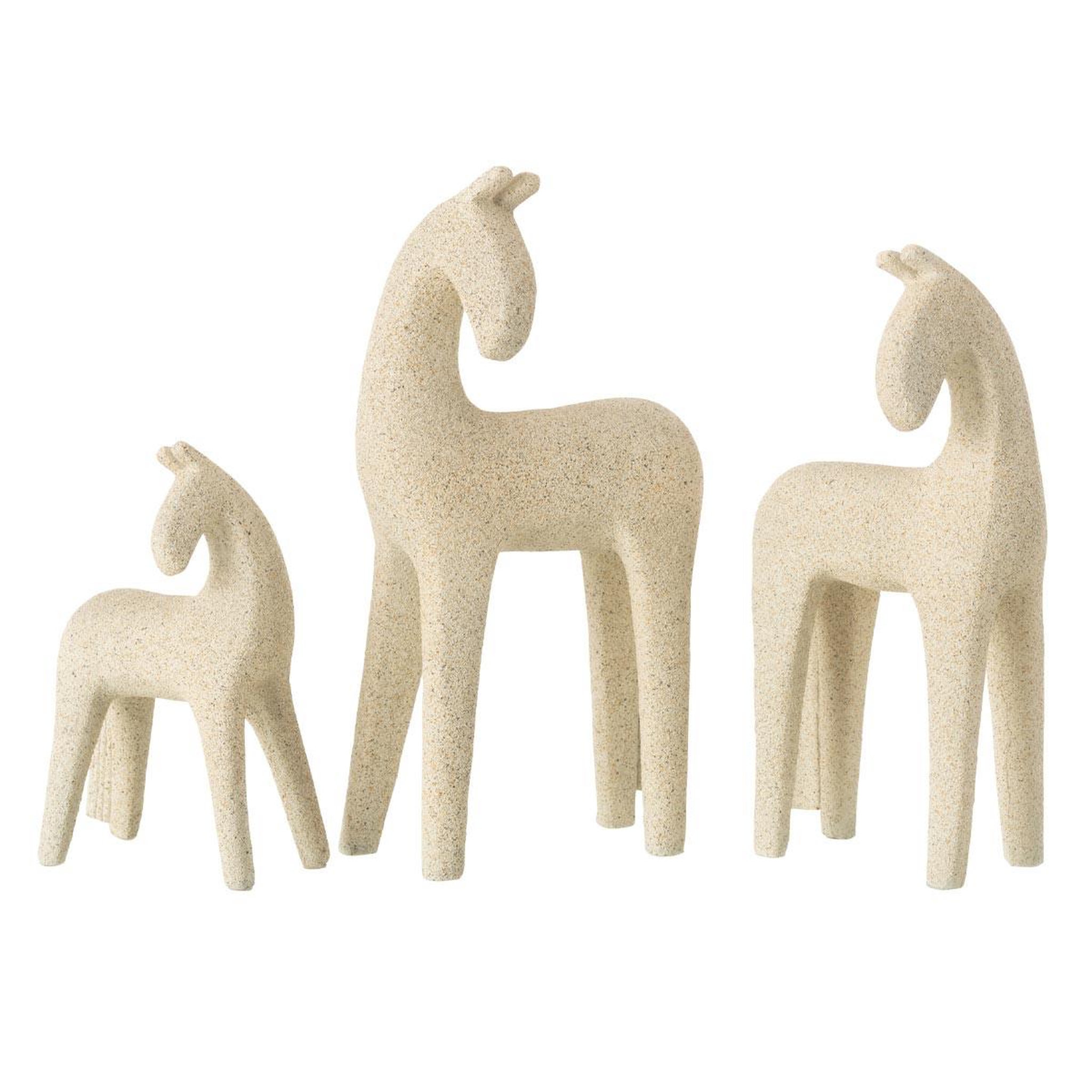 J-LINE Lot de 3 statuettes chevaux  morris  31cm beige