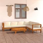 VIDAXL Salon de jardin 7 pcs avec coussins blanc creme Bois d'acacia