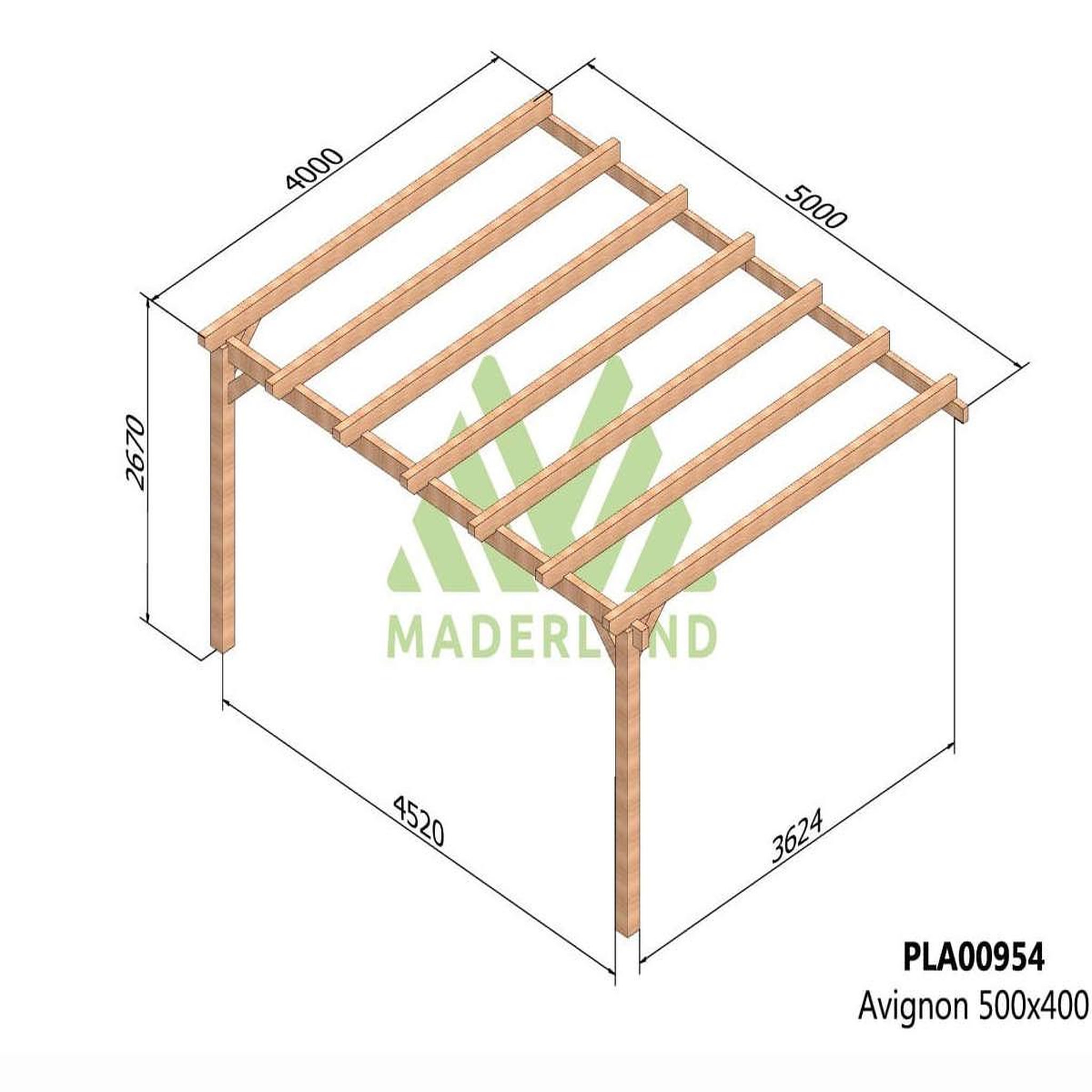 Voir la diapositive 2 : JARDIDECO Pergola adossée en lamellé-collé avignon 500 x 400 cm - maderland