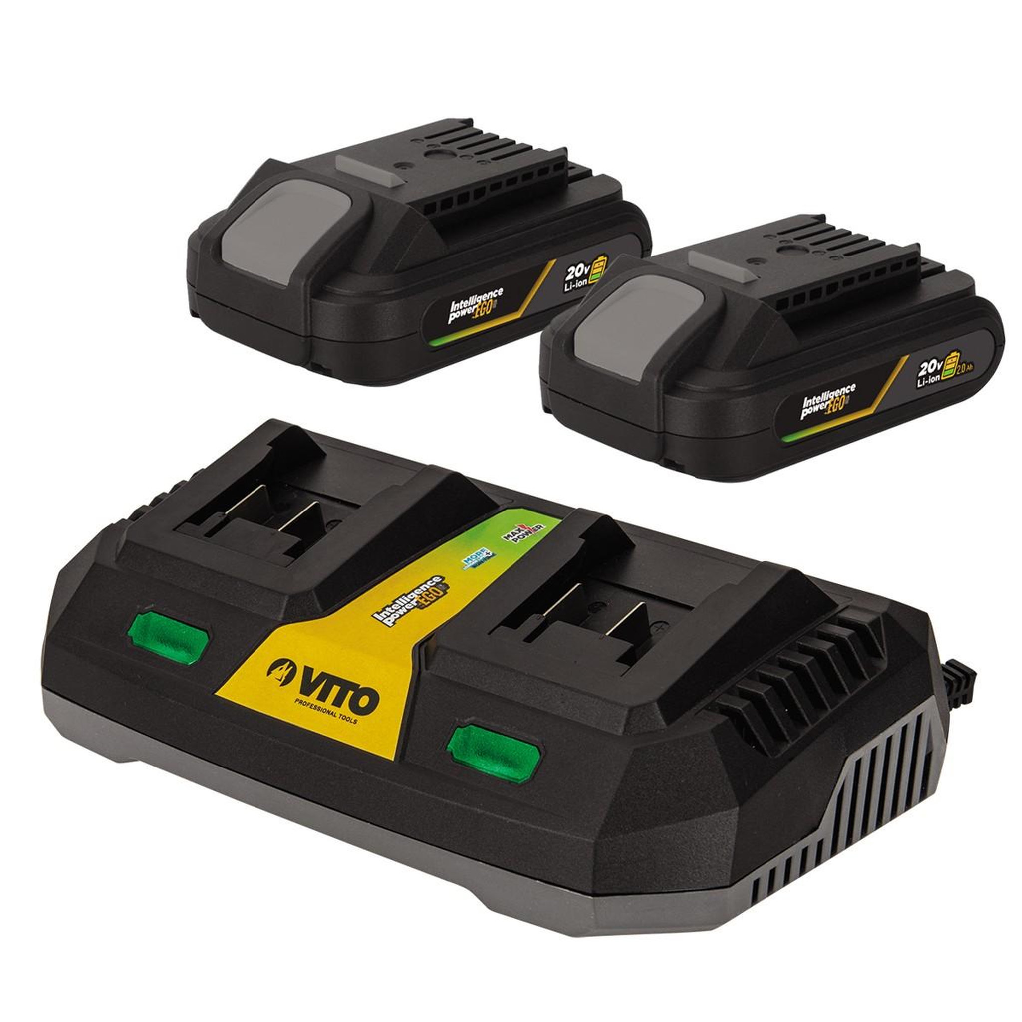 Voir la diapositive 2 : VITO Souffleur de jardin 40v + 2 batteries lithium 2ah + chargeur double vito
