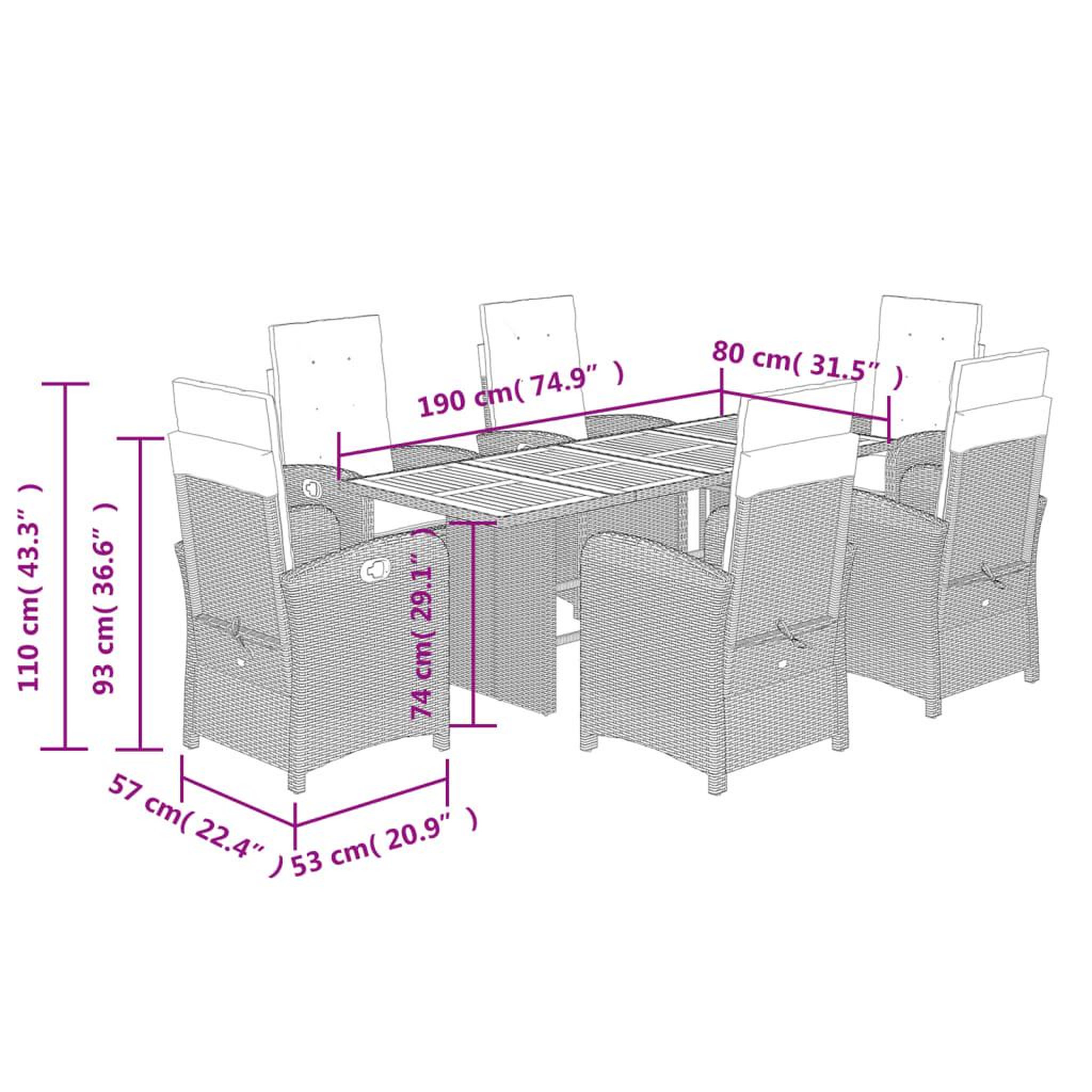 Voir la diapositive 6 : VIDAXL Ensemble a manger de jardin et coussins 7 pcs gris rotin