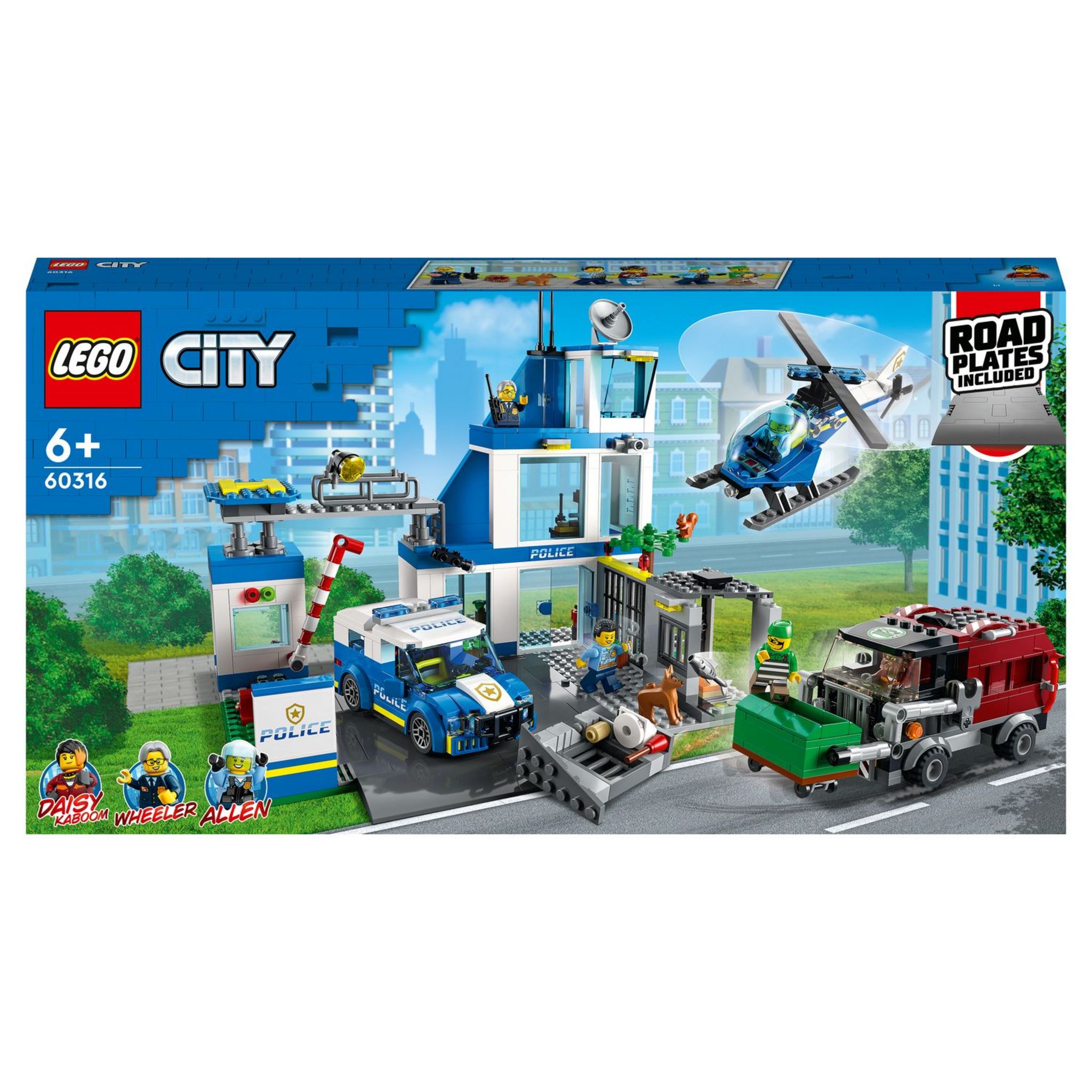 LEGO City 60316 Le Commissariat de Police, Set avec Jouets Camion de Poubelle et Hélicoptère