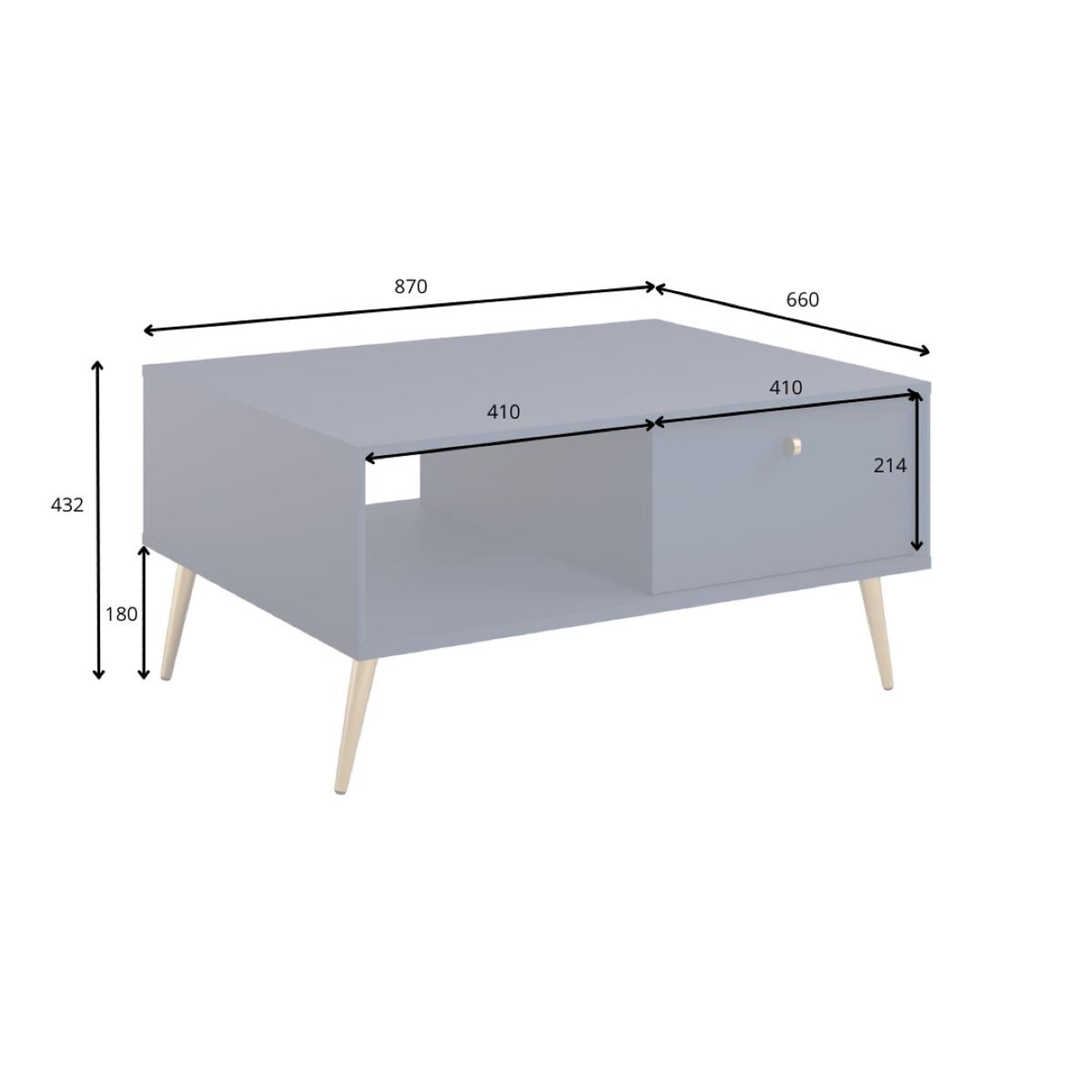 Voir la diapositive 4 : JLC KREATION Table basse avec tiroir beige et pied doré ezia