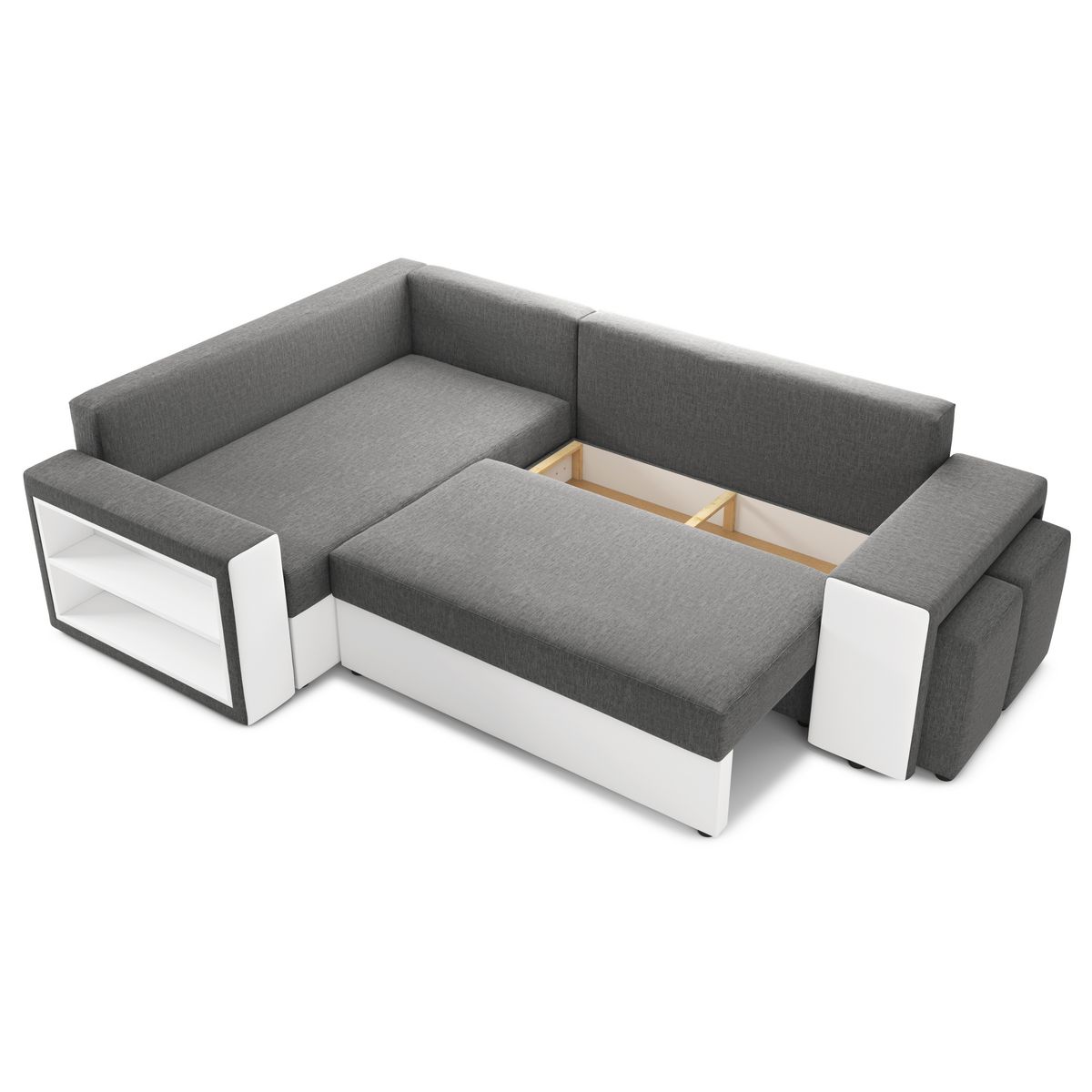 Canapé d'angle convertible réversible 5 places avec étagères et poufs intégrés AUSTIN XL