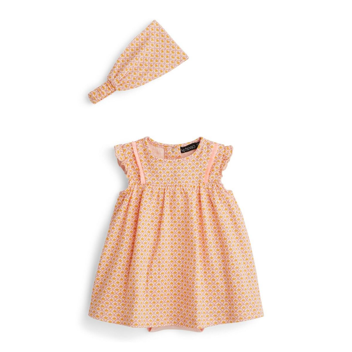 IN EXTENSO Ensemble de naissance robe + bandeau bébé fille