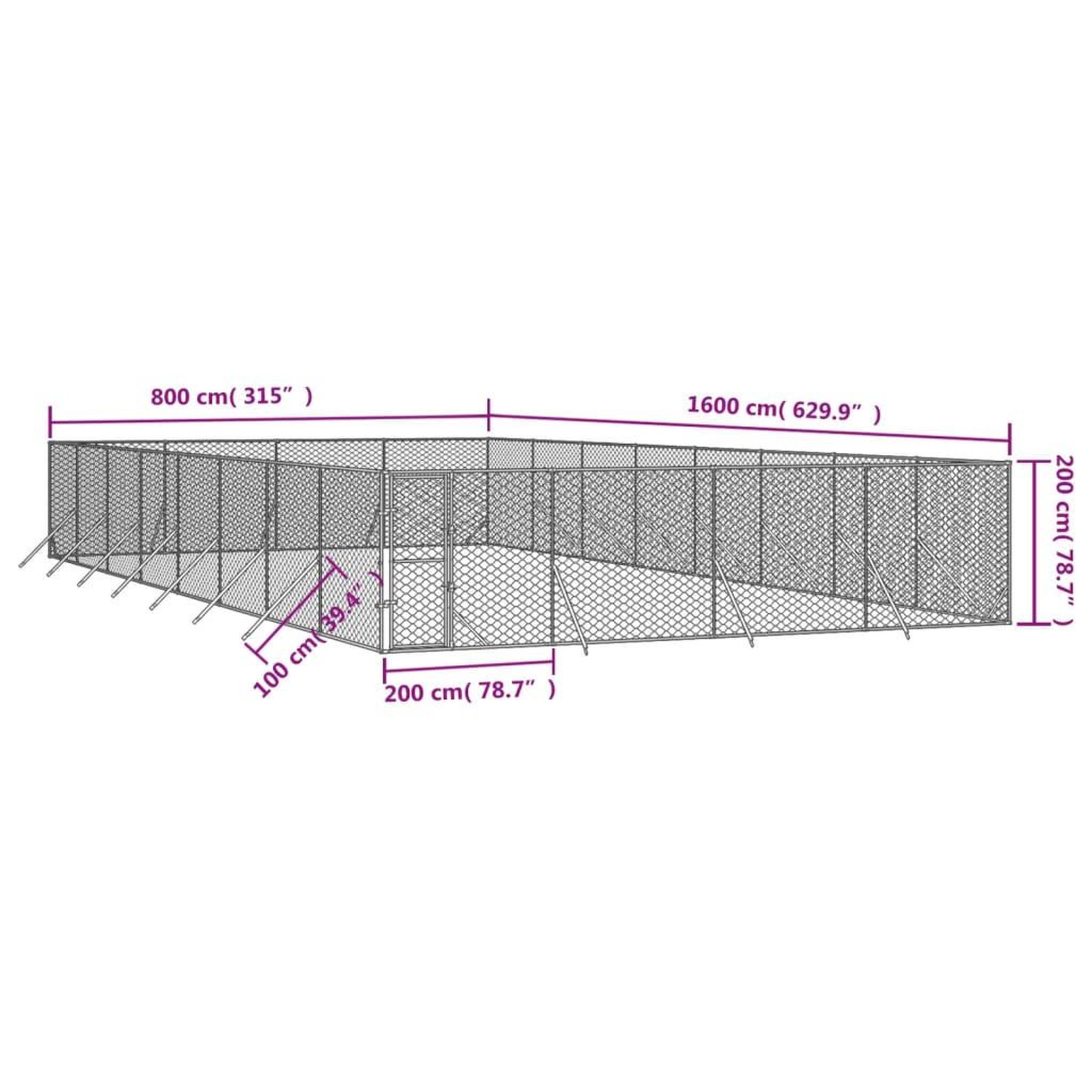 Voir la diapositive 5 : VIDAXL Chenil d'exterieur pour chiens argente 8x16x2 m acier galvanise