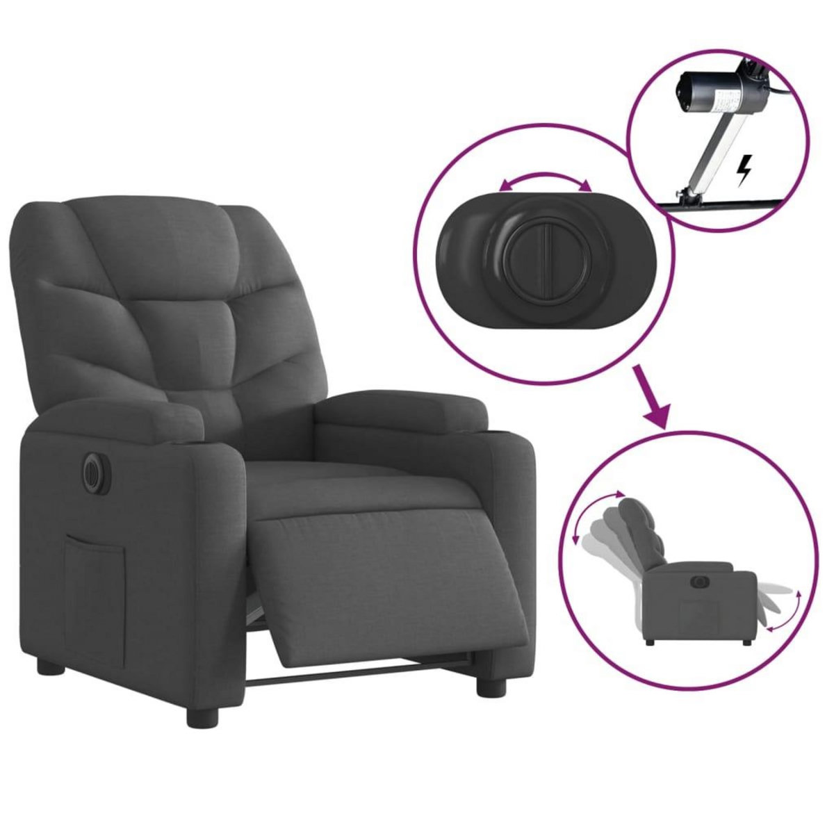 VIDAXL Fauteuil inclinable electrique Gris fonce Tissu