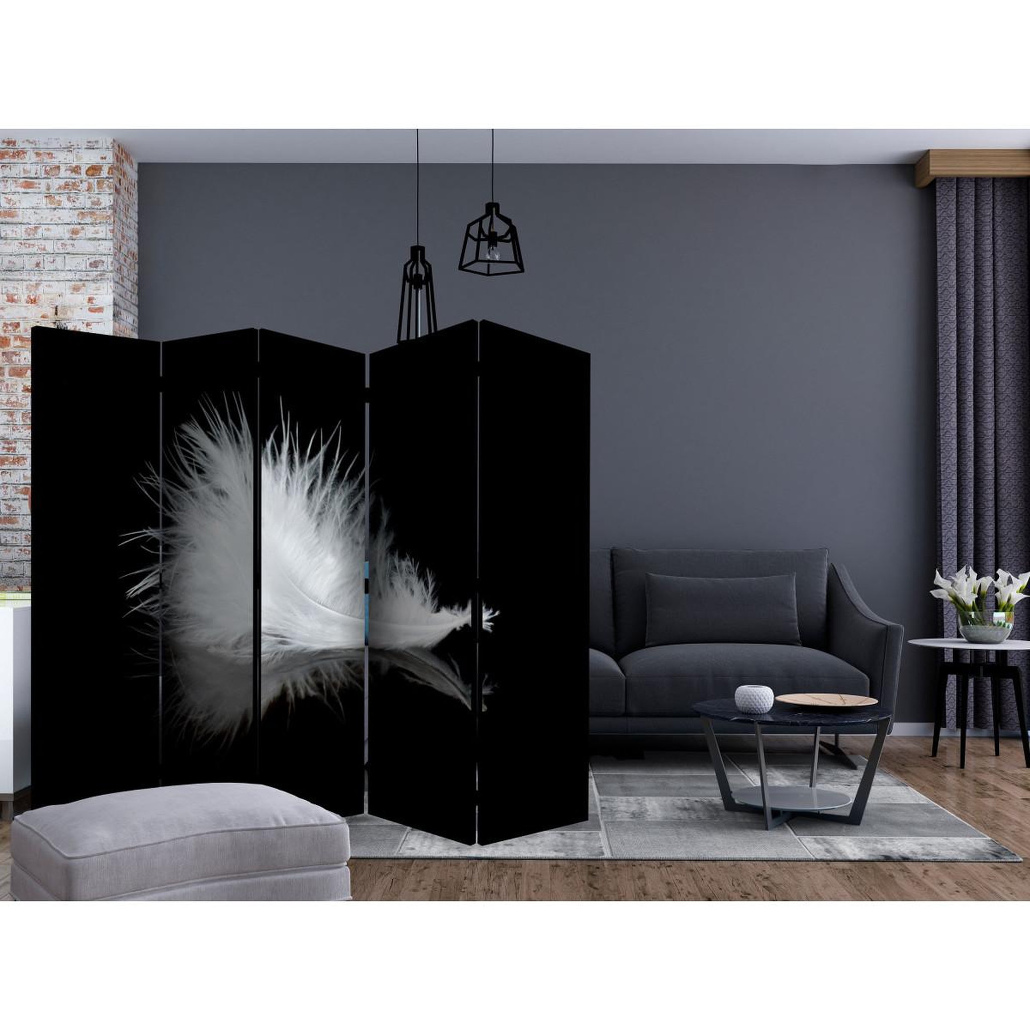 Voir la diapositive 2 : Paris Prix Paravent 5 volets  white feather ii  172x225cm