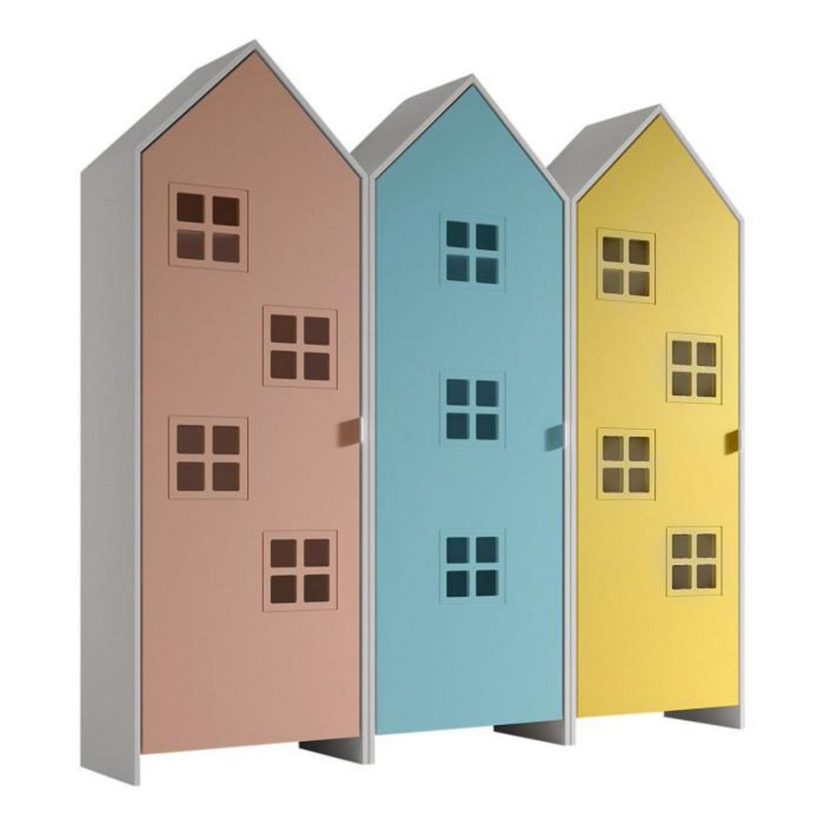 Paris Prix Pack - 3 Armoires Enfant  Casami Bruges  171cm Rose, Bleu & Jaune