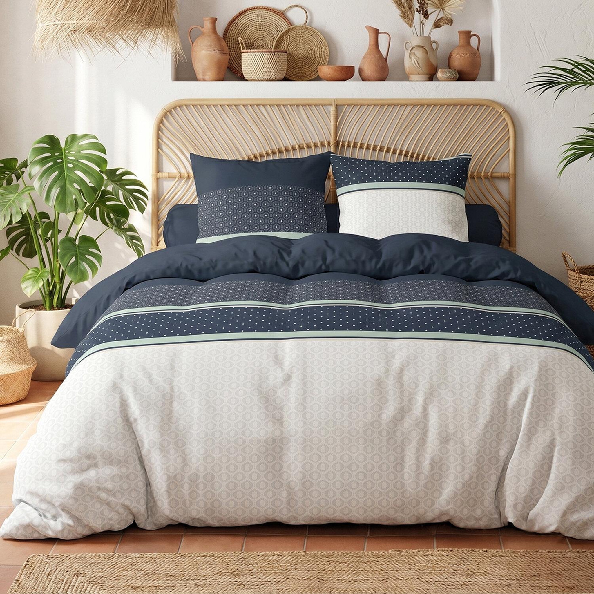 ATELIER DU COTON Parure housse de couette en coton 57 fils andy. Coloris disponibles : Bleu