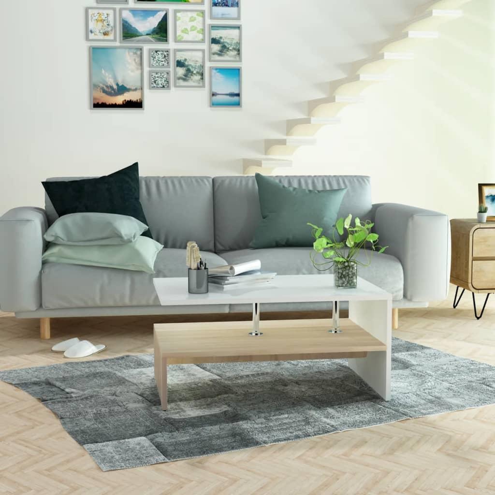 Voir la diapositive 5 : VIDAXL Table basse Bois d'ingenierie 90x59x42 cm Chene et blanc
