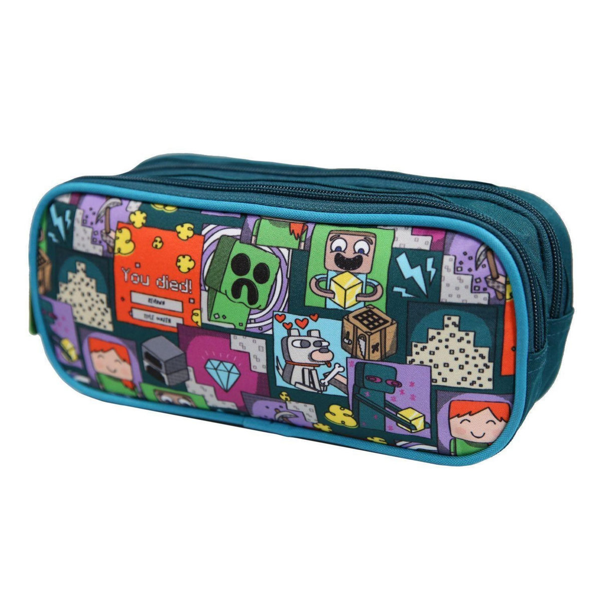 Bagtrotter Trousse scolaire 2 compartiments Minecraft Jeu Vidéo Verte Bagtrotter