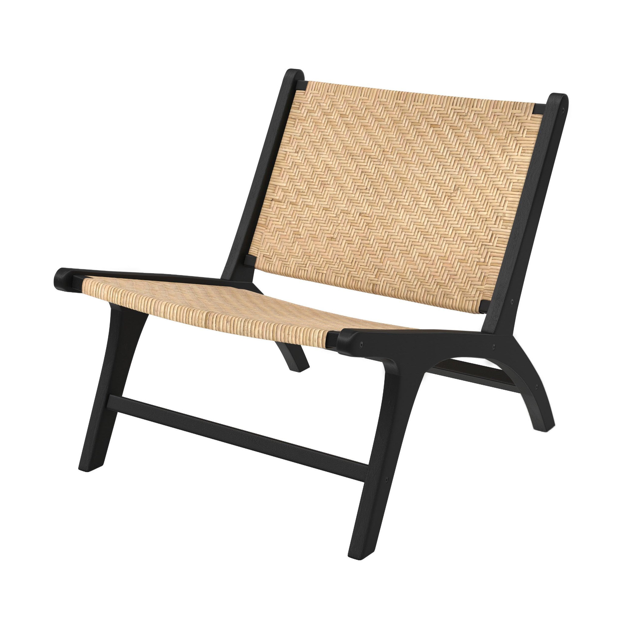 MAISON PAVANE Fauteuil en bois de teck noir et tressage chevron en rotin-kilka