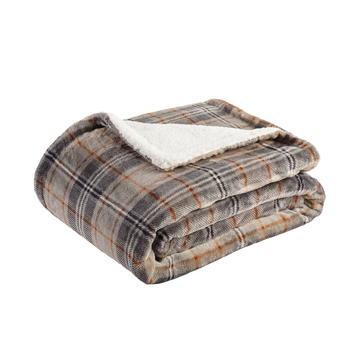 ACTUEL Plaid fantaisie double face motif écossais/sherpa 200g/m² 