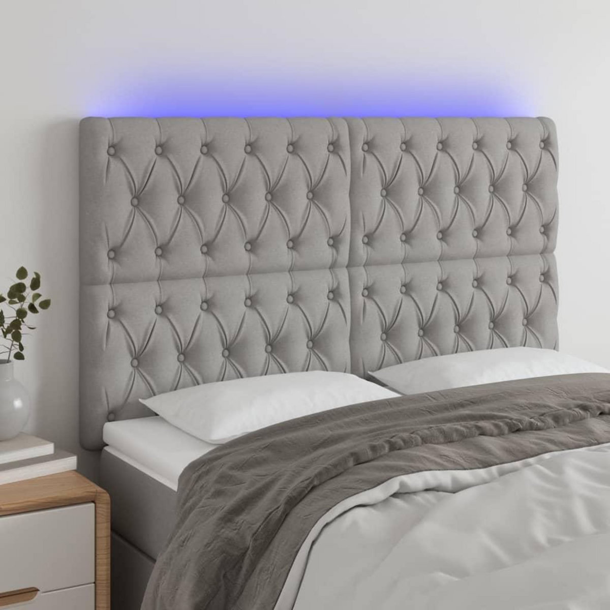 VIDAXL Tete de lit a LED Gris clair 160x7x118/128 cm Tissu