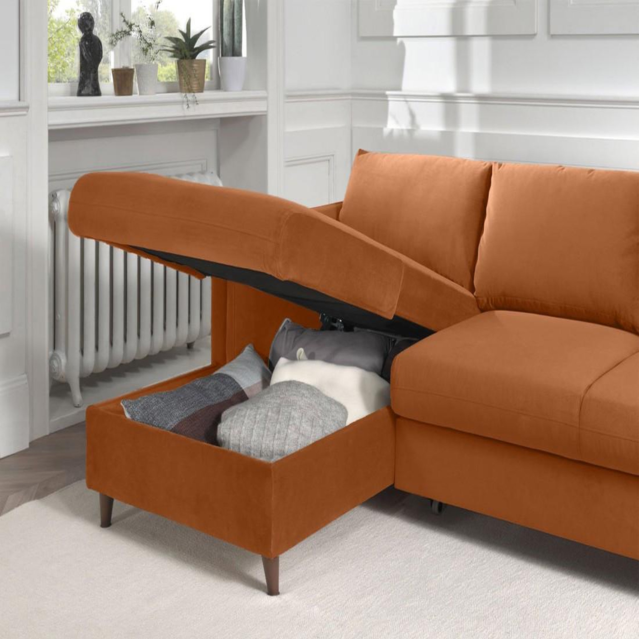 Voir la diapositive 4 : BEST MOBILIER Brooke - canapé d'angle gauche - convertible avec coffre - 4 places - en velours