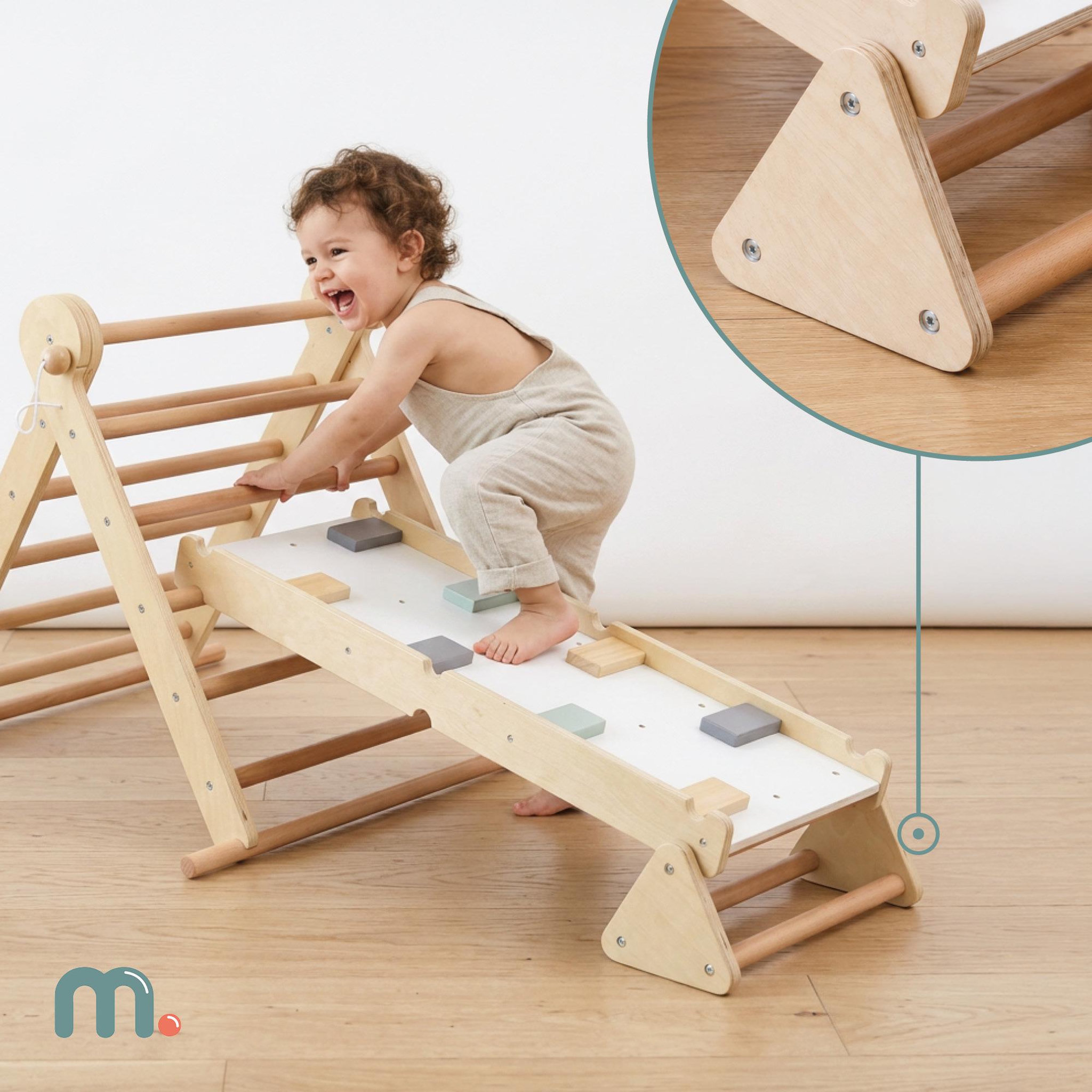 Voir la diapositive 2 : MAMABRUM Aire de Jeux - Échelle, Mur d'escalade, Poutre d'équilibre, triangle de Pikler - Charge Max 50 kg