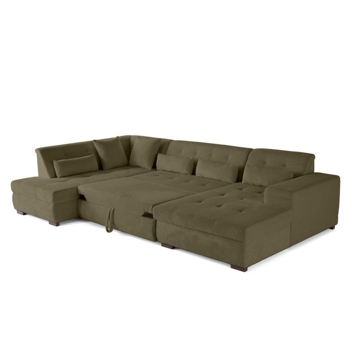 LISA DESIGN Vermont - canapé panoramique d'angle gauche - 7 places - convertible avec coffre - en velours côtelé