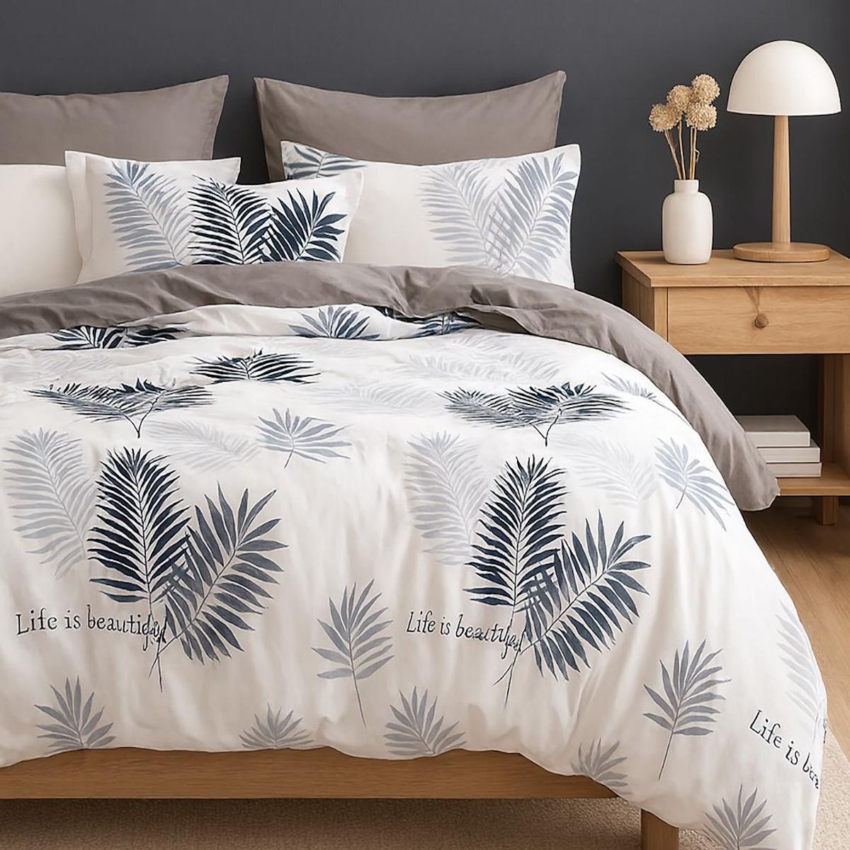 Home collection Parure housse de couette en polycoton Leafine