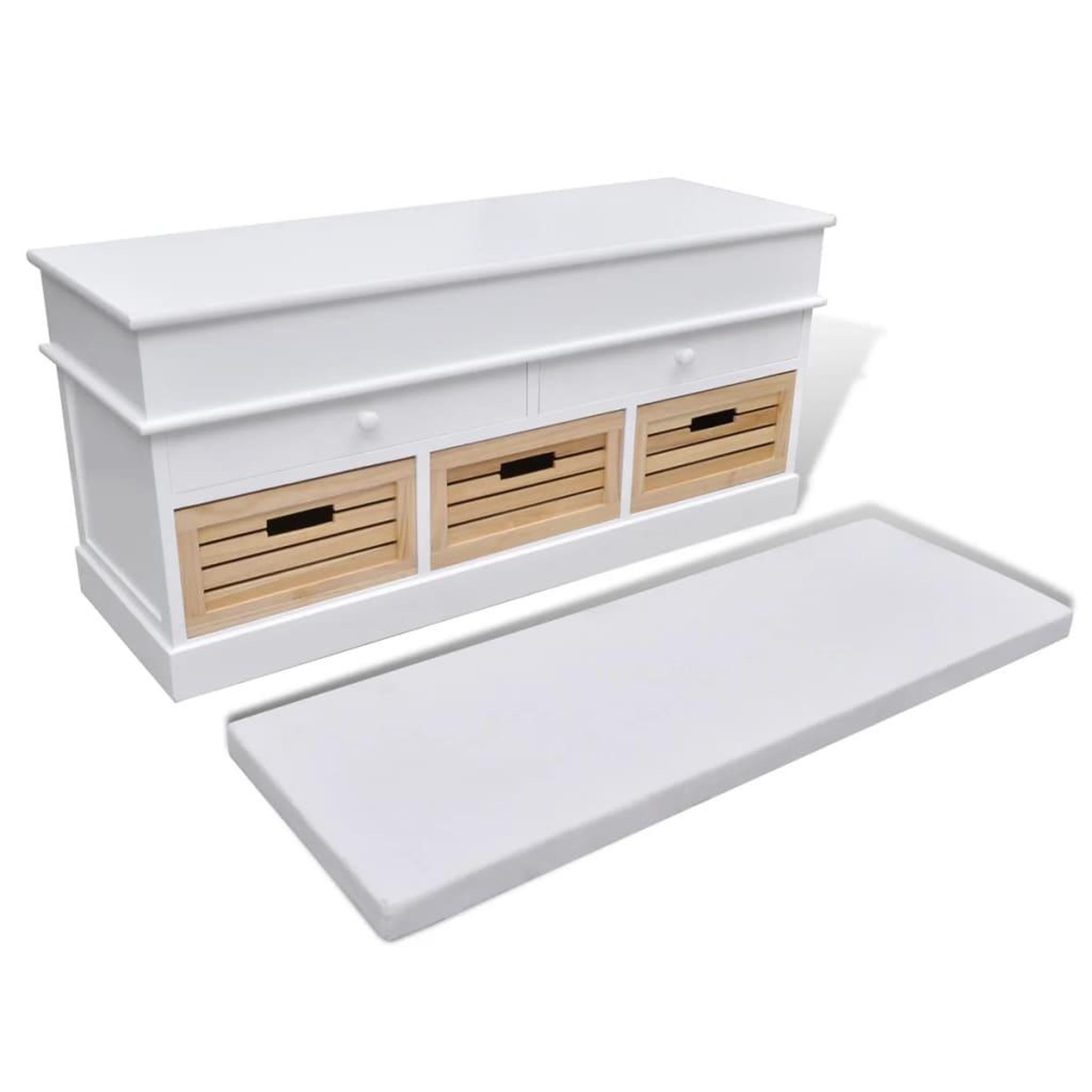 Voir la diapositive 4 : VIDAXL Banc d'entree et de rangement avec coussin 2 tiroirs blanc