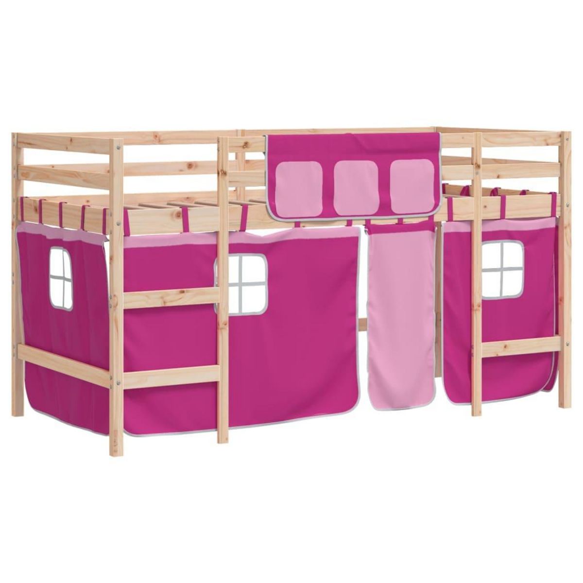 VIDAXL Lit mezzanine enfants avec rideaux sans matelas rose 80x200cm
