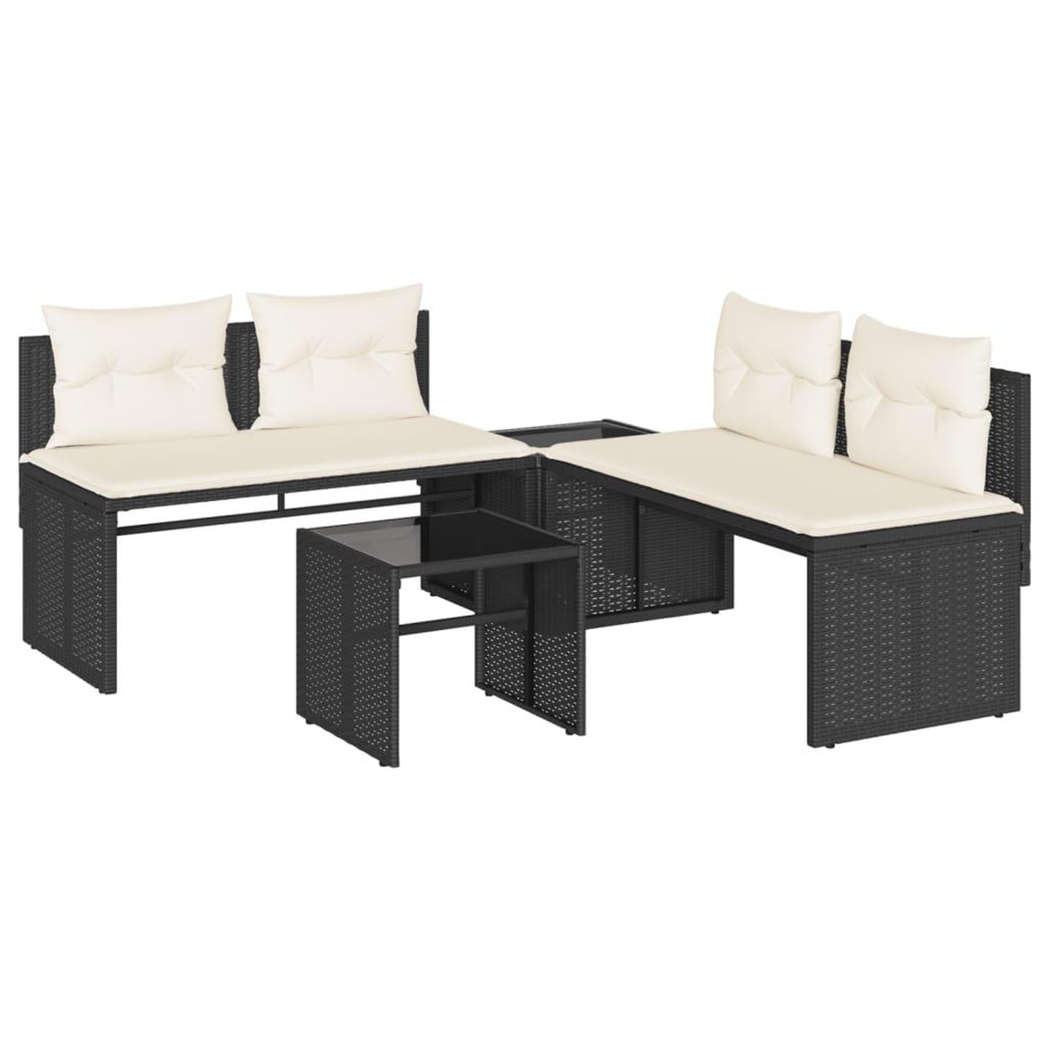 Voir la diapositive 2 : VIDAXL Salon de jardin 4 pcs avec coussins noir resine tressee
