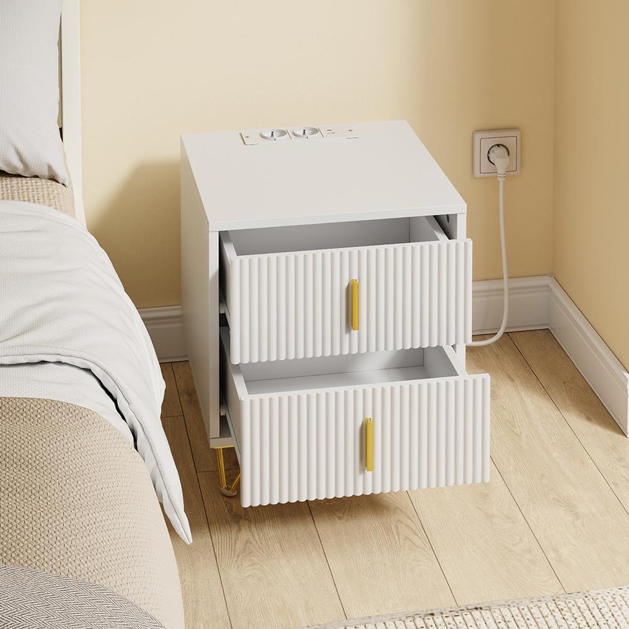 Voir la diapositive 5 : SOBUY Chevet avec 2 tiroirs blanc 40x36x47 cm FBT115-E-W