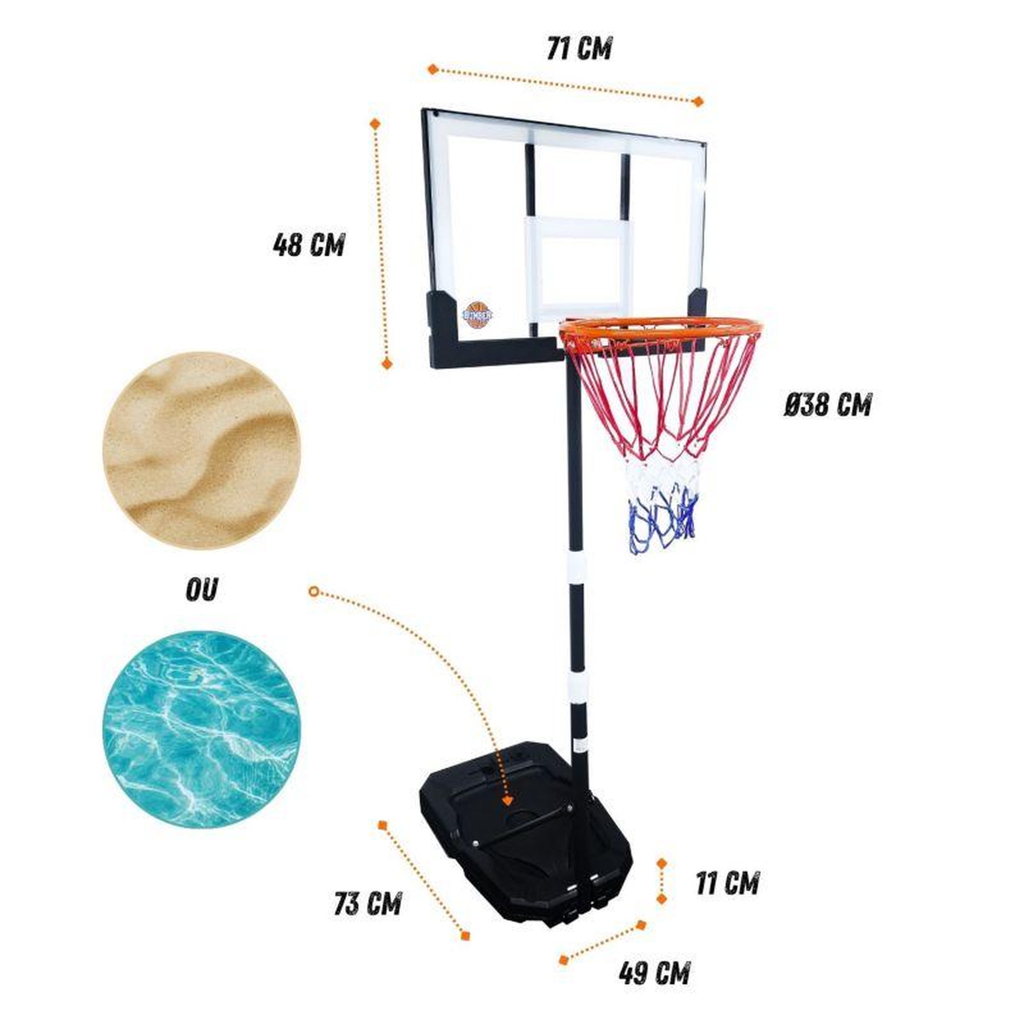 Voir la diapositive 4 : BUMBER Panier de basket mobile et réglable de1m à 2m10 - Brooklyn
