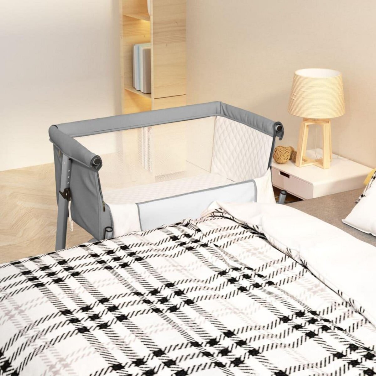 VIDAXL Lit pour bebe avec matelas Gris clair Tissu de lin