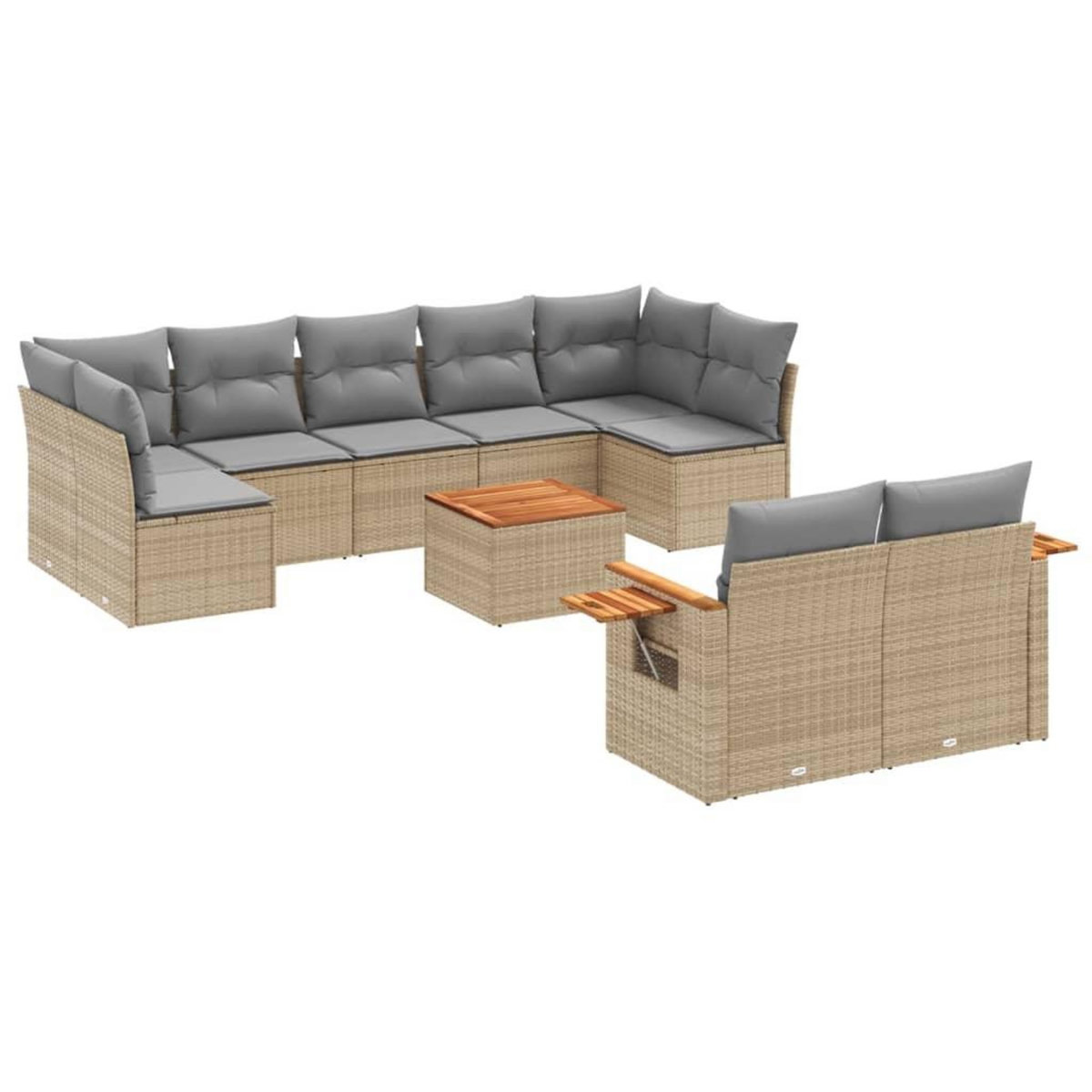 VIDAXL Salon de jardin avec coussins 10 pcs beige resine tressee