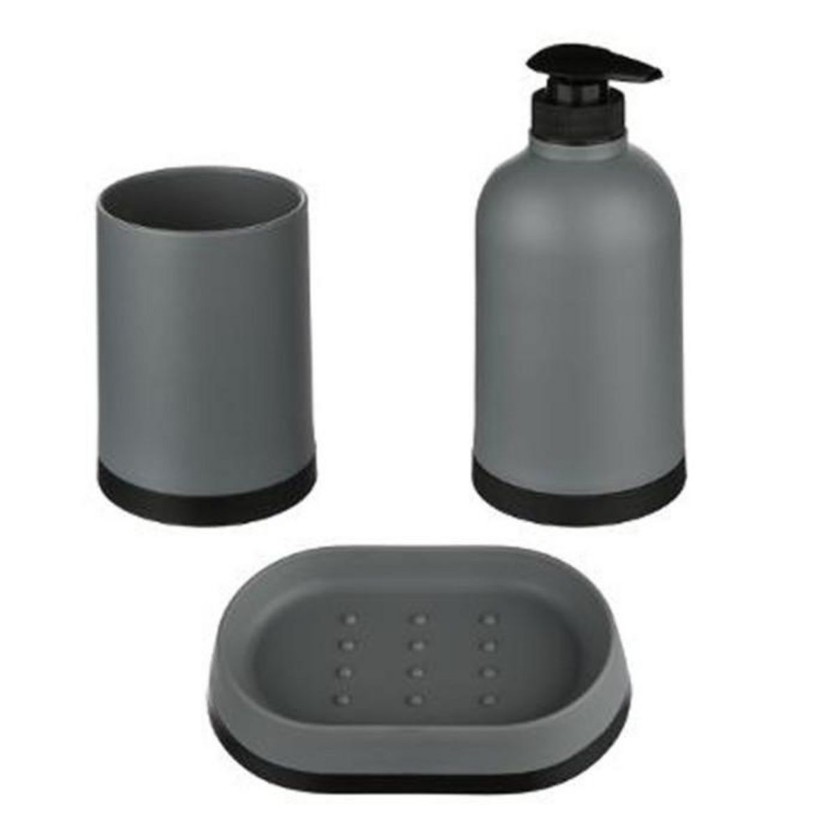 B BASIC & CO Set de 3 Accessoires de Salle de Bain  Strip  12cm Gris