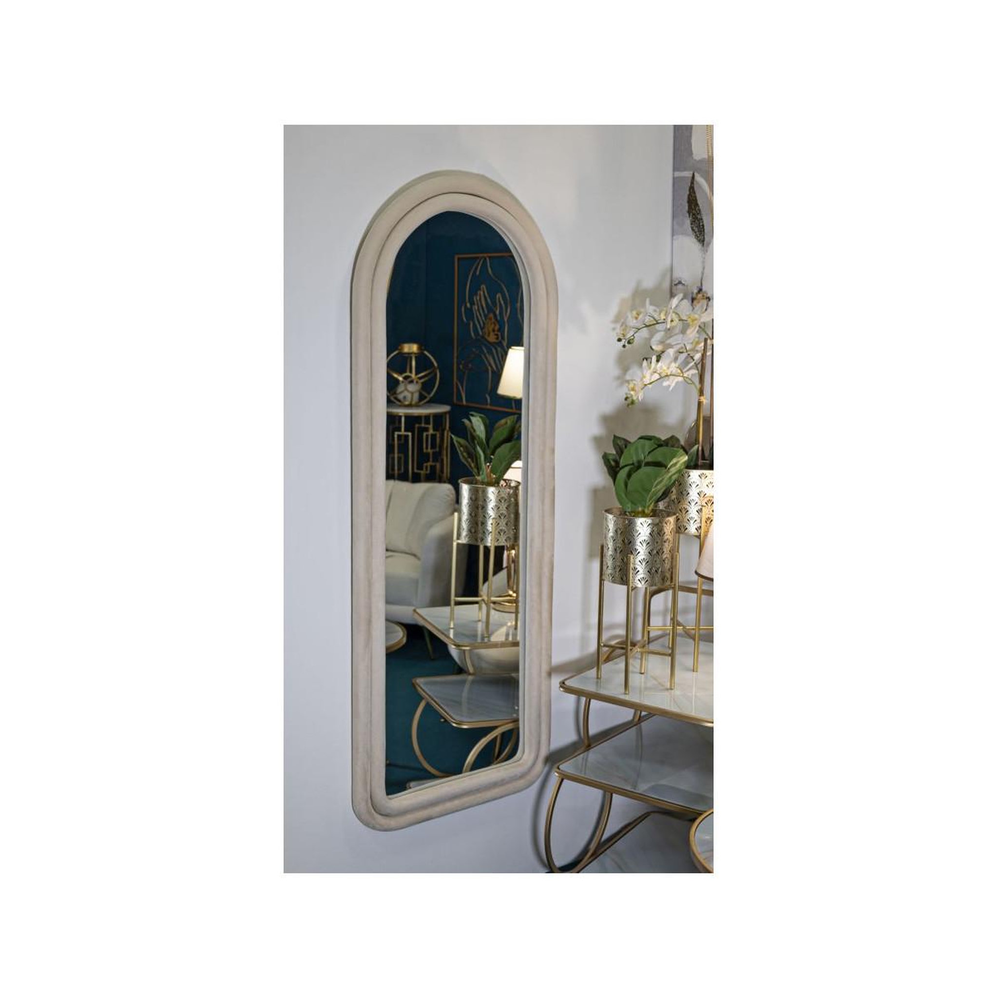 Voir la diapositive 5 : Paris Prix Miroir mural en velours  chloé  160cm crème