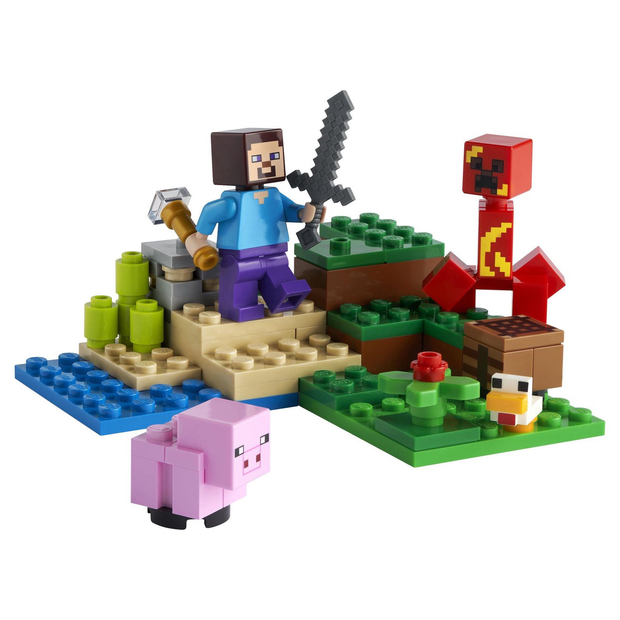 Voir la diapositive 3 : LEGO Minecraft 21177 - L'embuscade du Creeper, Set avec Minifigures Steve, Bébé Cochon et Poulet, Jouets pour Enfants +7 ans