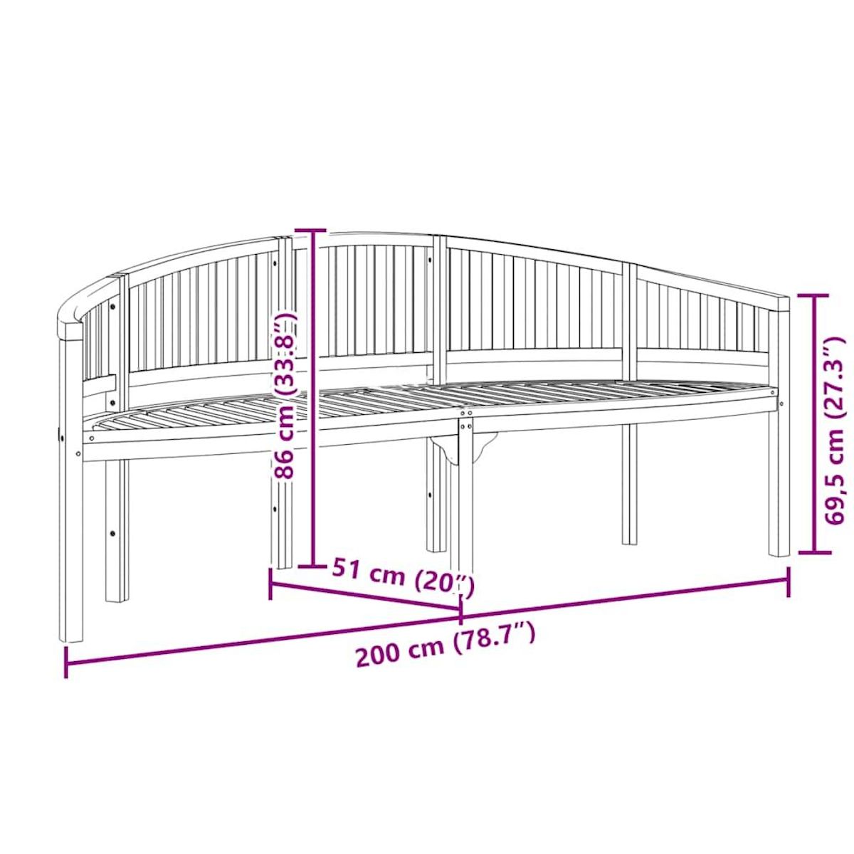 VIDAXL Banc de jardin en forme de banane 200 cm bois de teck solide