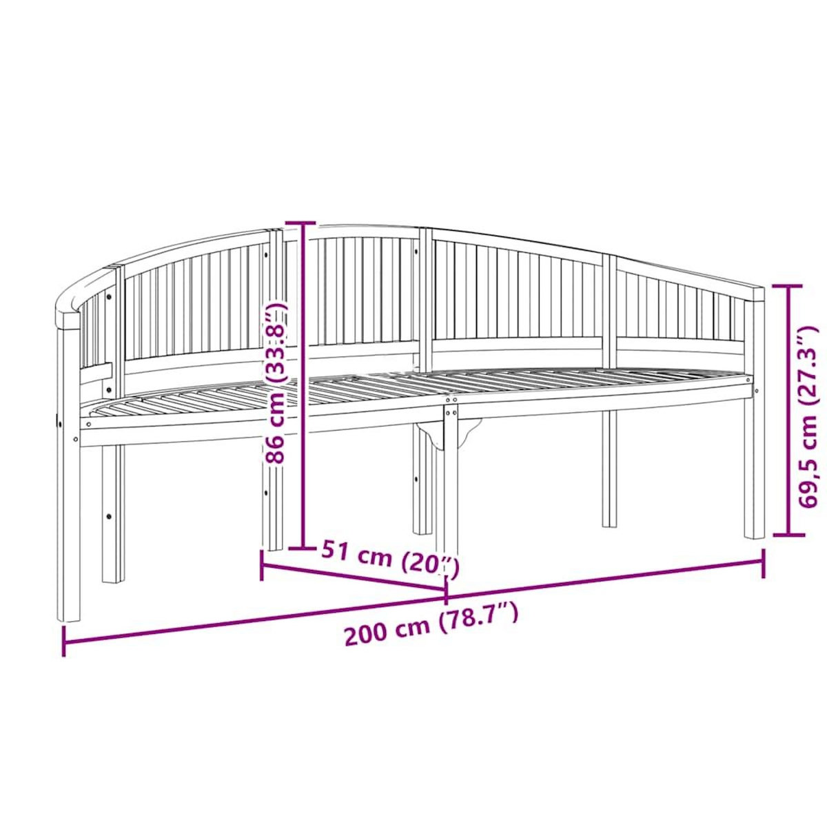 VIDAXL Banc de jardin en forme de banane 200 cm bois de teck solide