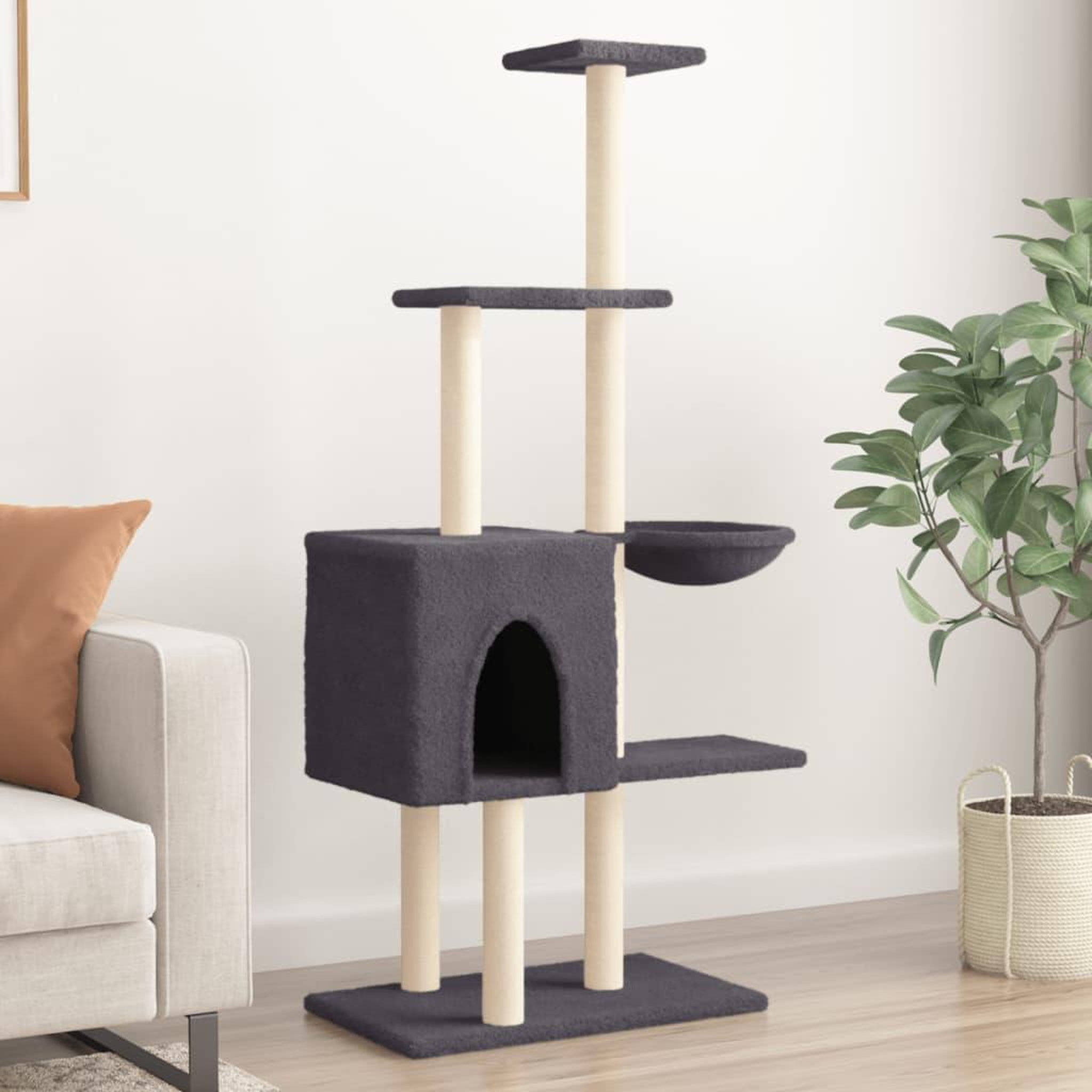 VIDAXL Arbre a chat avec griffoirs en sisal Gris fonce 145 cm