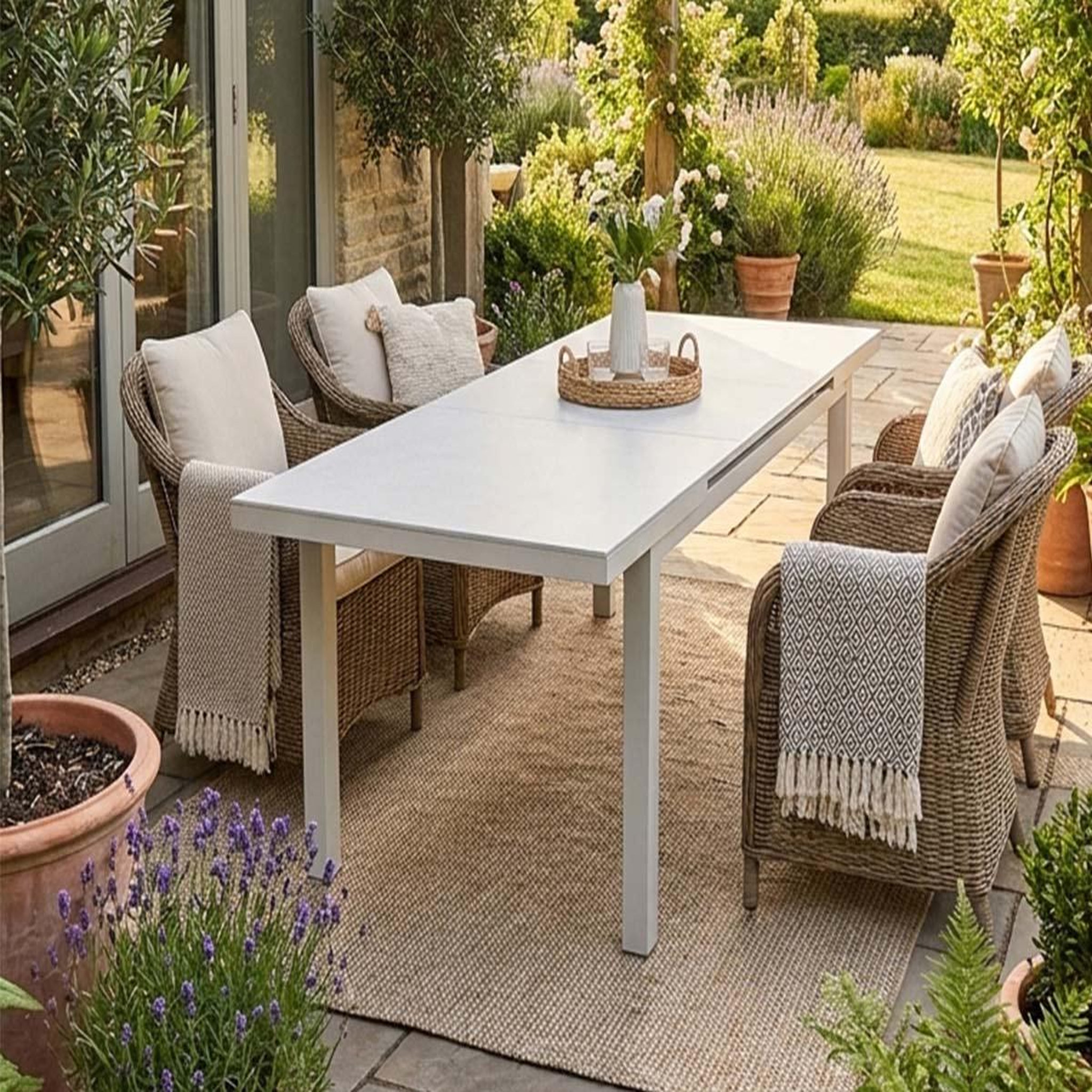 Voir la diapositive 2 : JARDIDECO Table de jardin rectangulaire extensible en aluminium koloa 8/10 places - jardideco