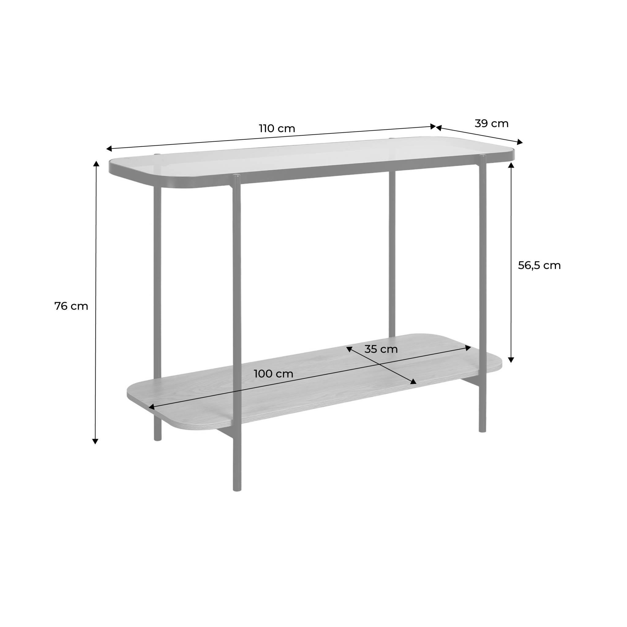 Voir la diapositive 6 : SWEEEK Console vintage en métal noir avec 2 plateaux (verre et décor bois). bords arrondis