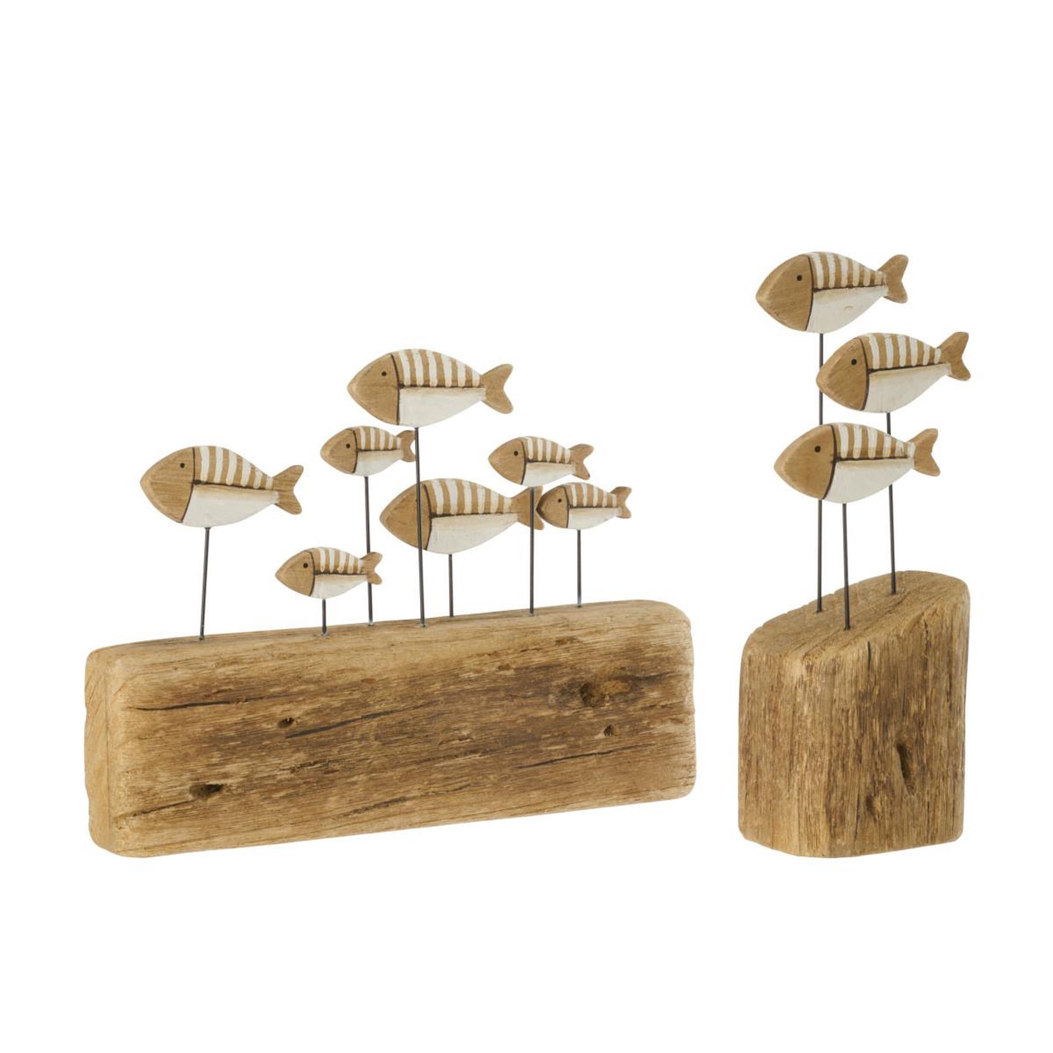 Voir la diapositive 2 : J-LINE Statuette déco poissons en bois  ancora  30cm naturel