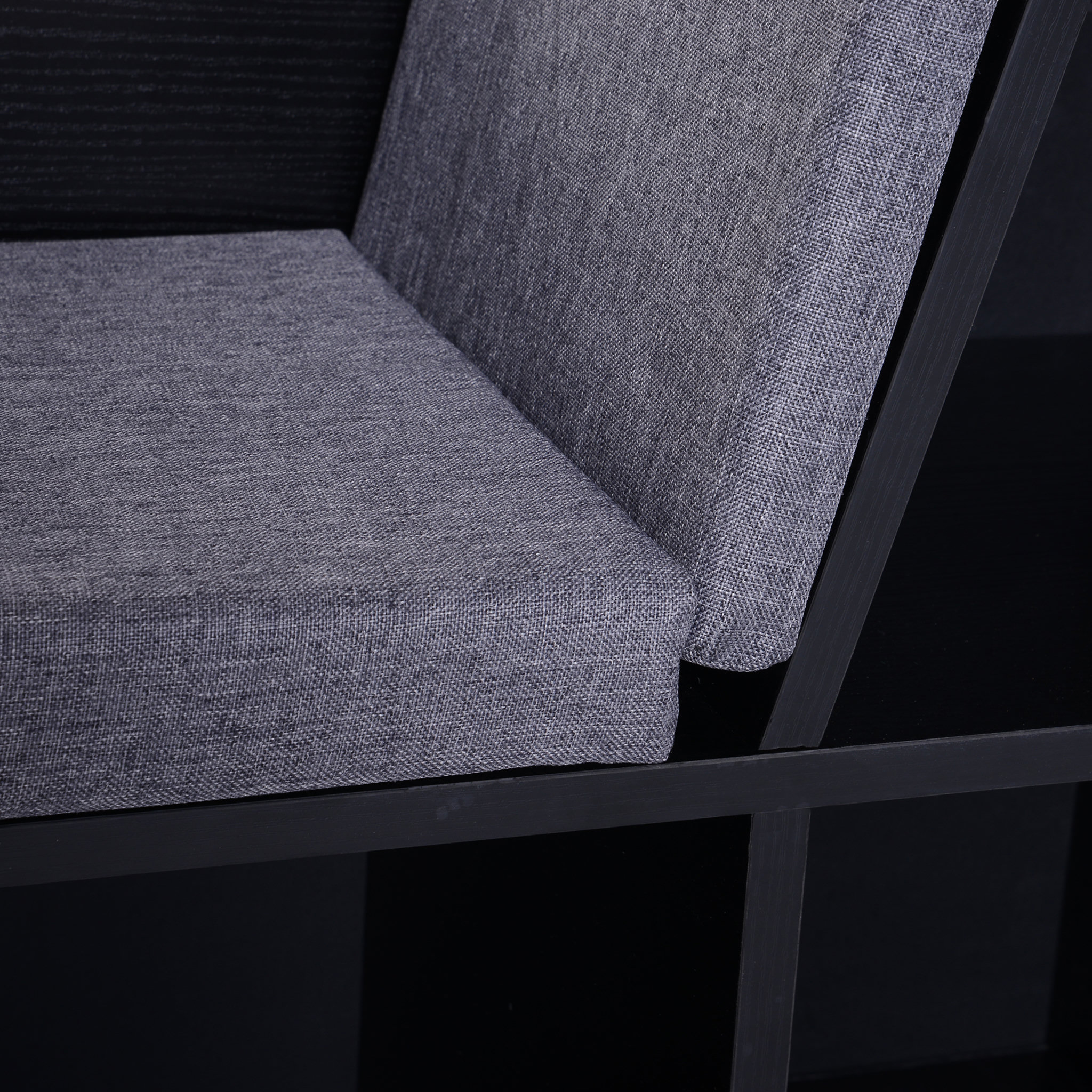 Voir la diapositive 5 : HOMCOM Bibliothèque banc 2 en 1 design contemporain 6 casiers 3 coussins fournis 102L x 30l x 61H cm noir gris