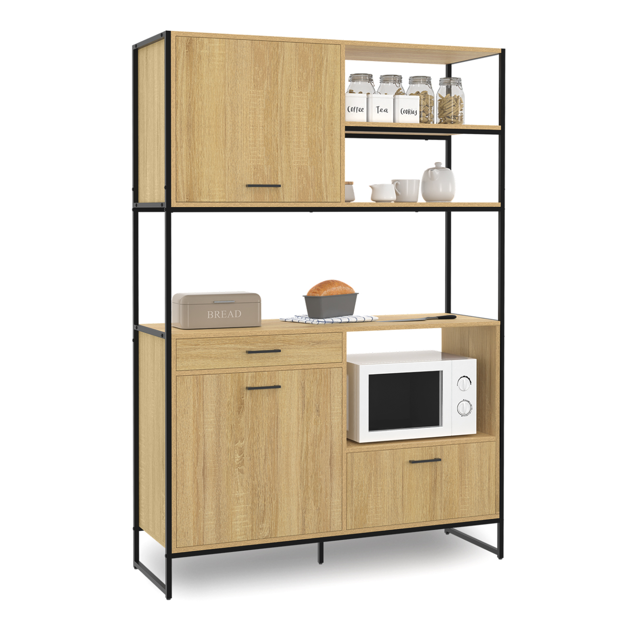 ID MARKET Buffet de cuisine 120 cm detroit meuble 3 portes + 1 tiroir design industriel