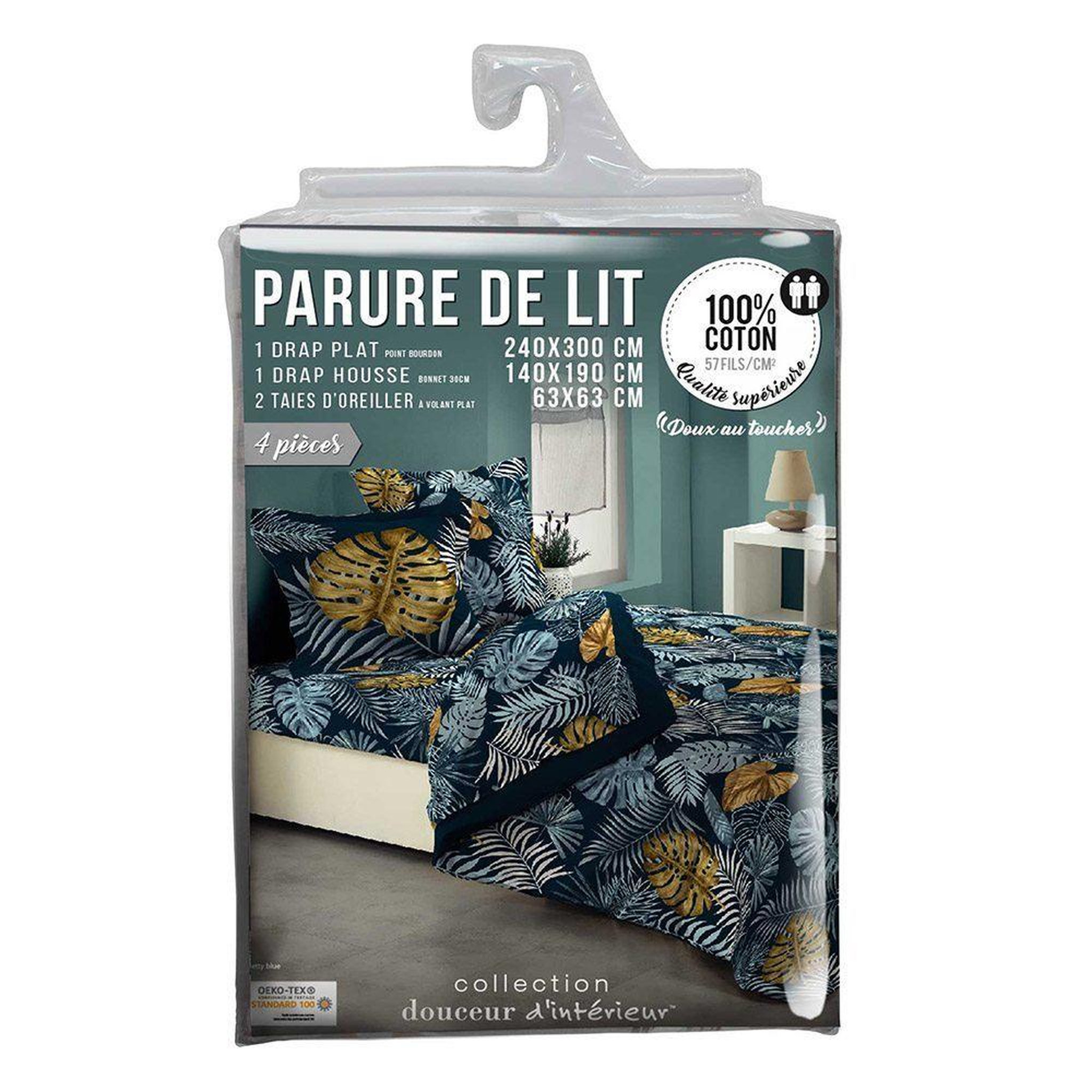 Voir la diapositive 4 : Douceur d'Intérieur Parure 4 pièces Betty Blue 2 personnes coton 57 fils