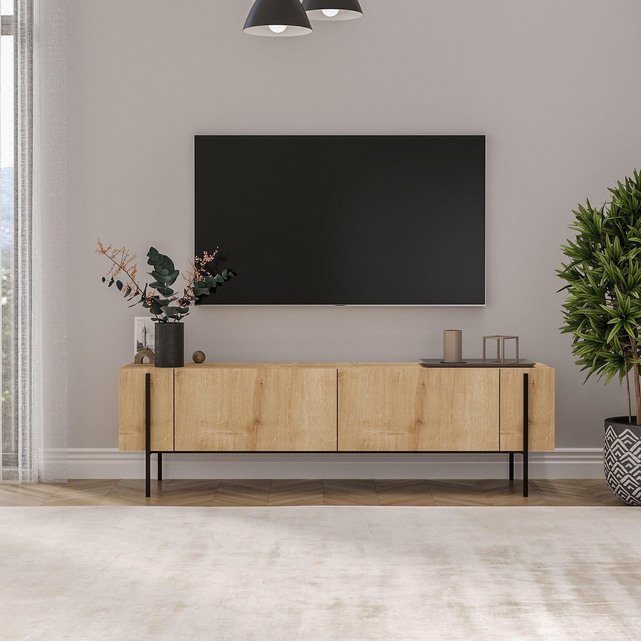 Voir la diapositive 2 : Habitat et Jardin Meuble tv en bois  herman  - 160 x 31 x 45 cm - beige