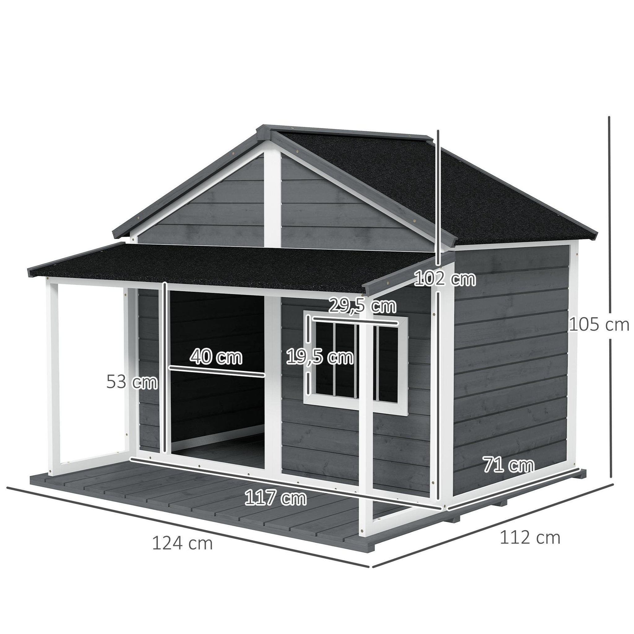 Voir la diapositive 3 : PAWHUT Niche pour chien extérieur terrasse et toit bitumé bois gris