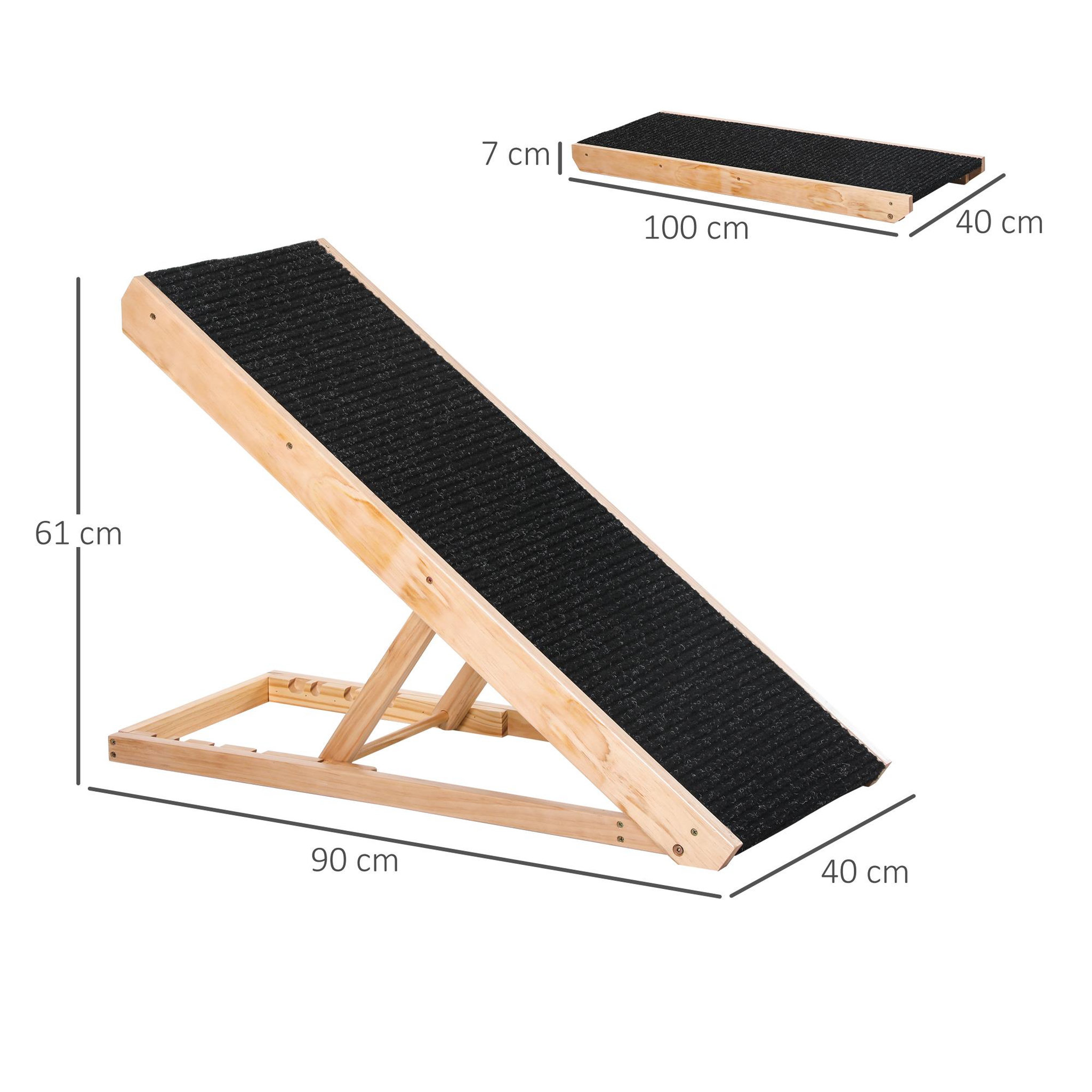 Voir la diapositive 3 : PAWHUT Rampe pour chien canapé hauteur réglable 26-61 cm bois pin polyester noir
