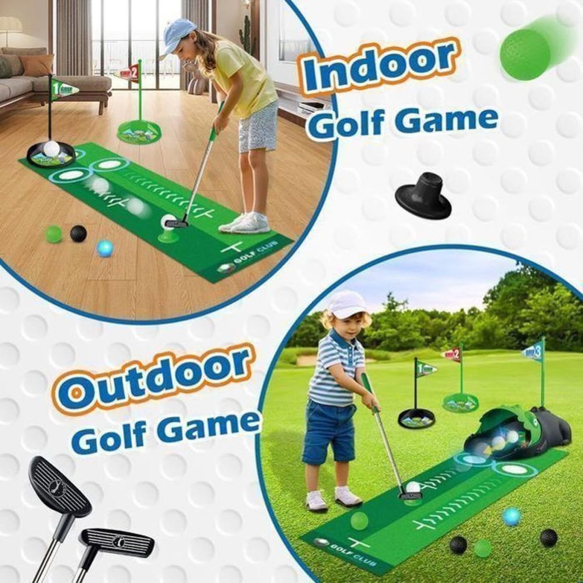 Voir la diapositive 2 : Jeu de golf enfant dinosaures VATOS avec retour automatique de balle, 3 clubs réglables et 6 balles LED