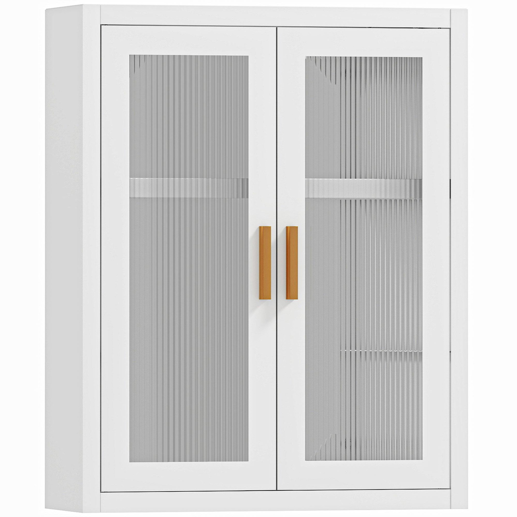 HOMCOM Armoire murale métal salle de bain étagère 2 portes acrylique cannelé 40 x 14 x 50 cm blanc doré