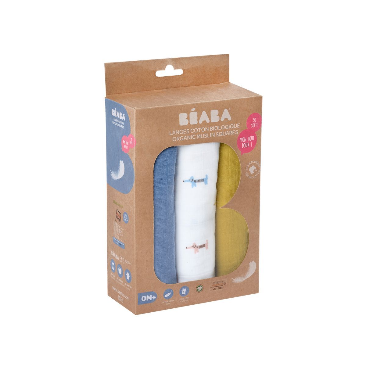 BEABA Boite de 3 Langes en coton bio Teckel