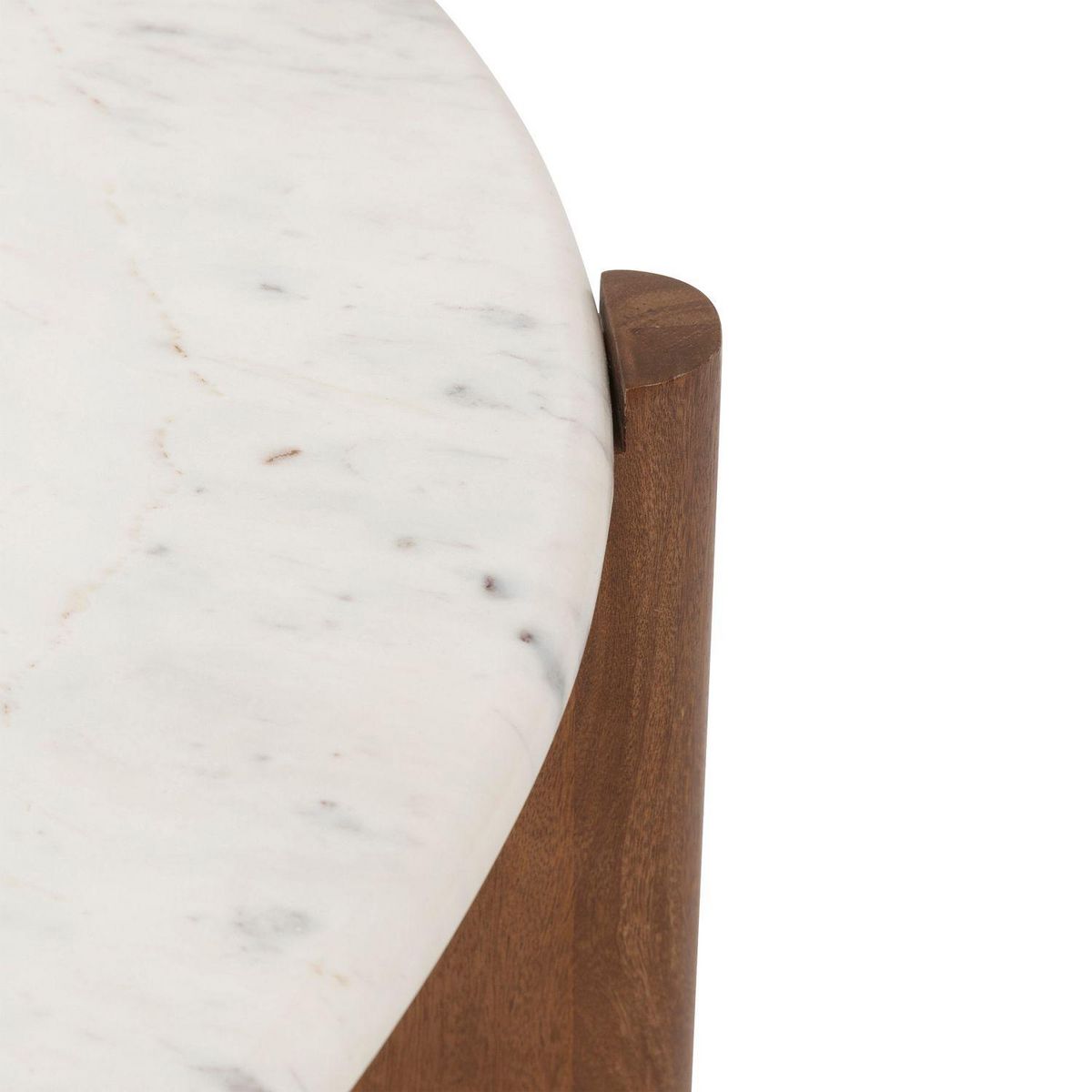 ATMOSPHERA Table basse ronde en marbre et bois massif NANDA - Blanc