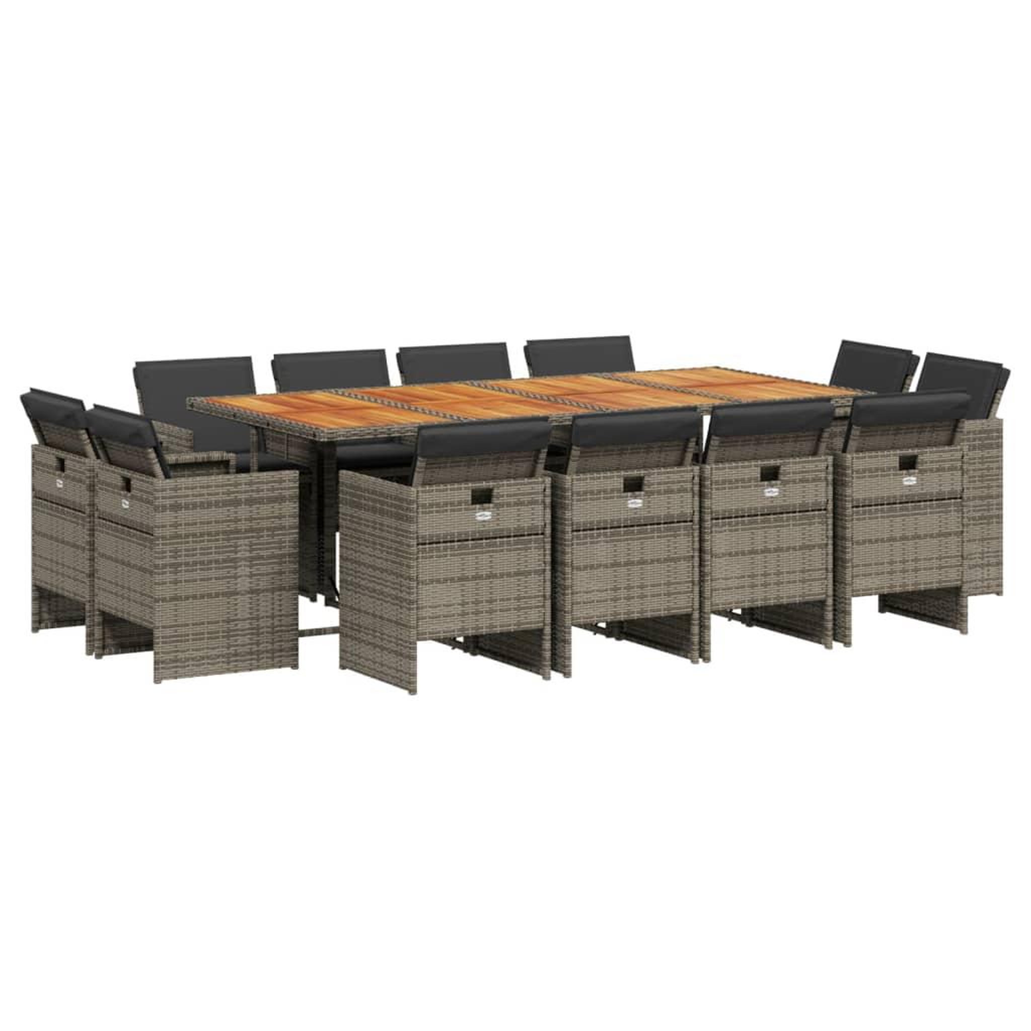 Voir la diapositive 2 : VIDAXL Ensemble a manger de jardin coussins 13 pcs gris resine tressee